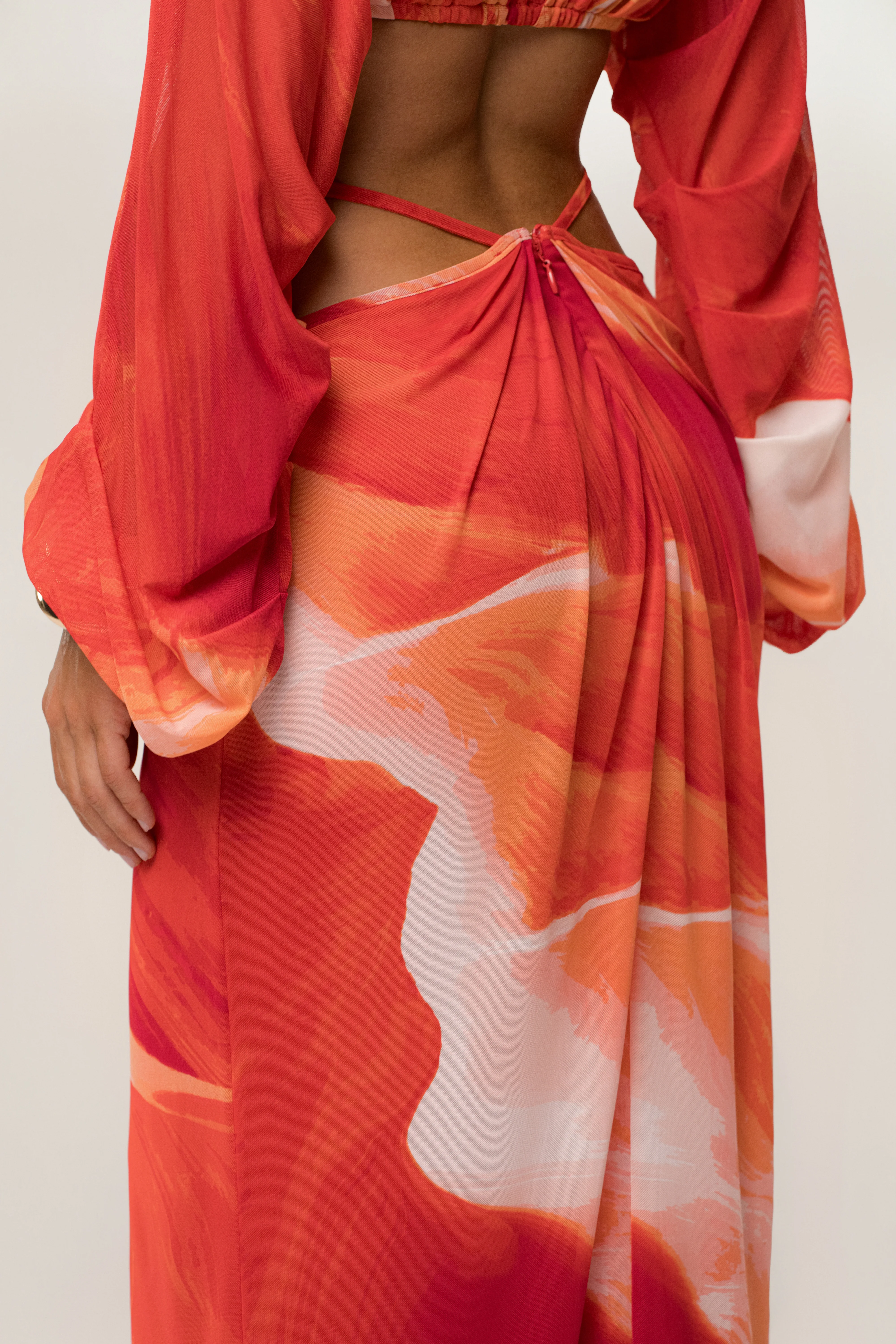 Sunset Red Hera Draped Maxi Skirt - Image 15