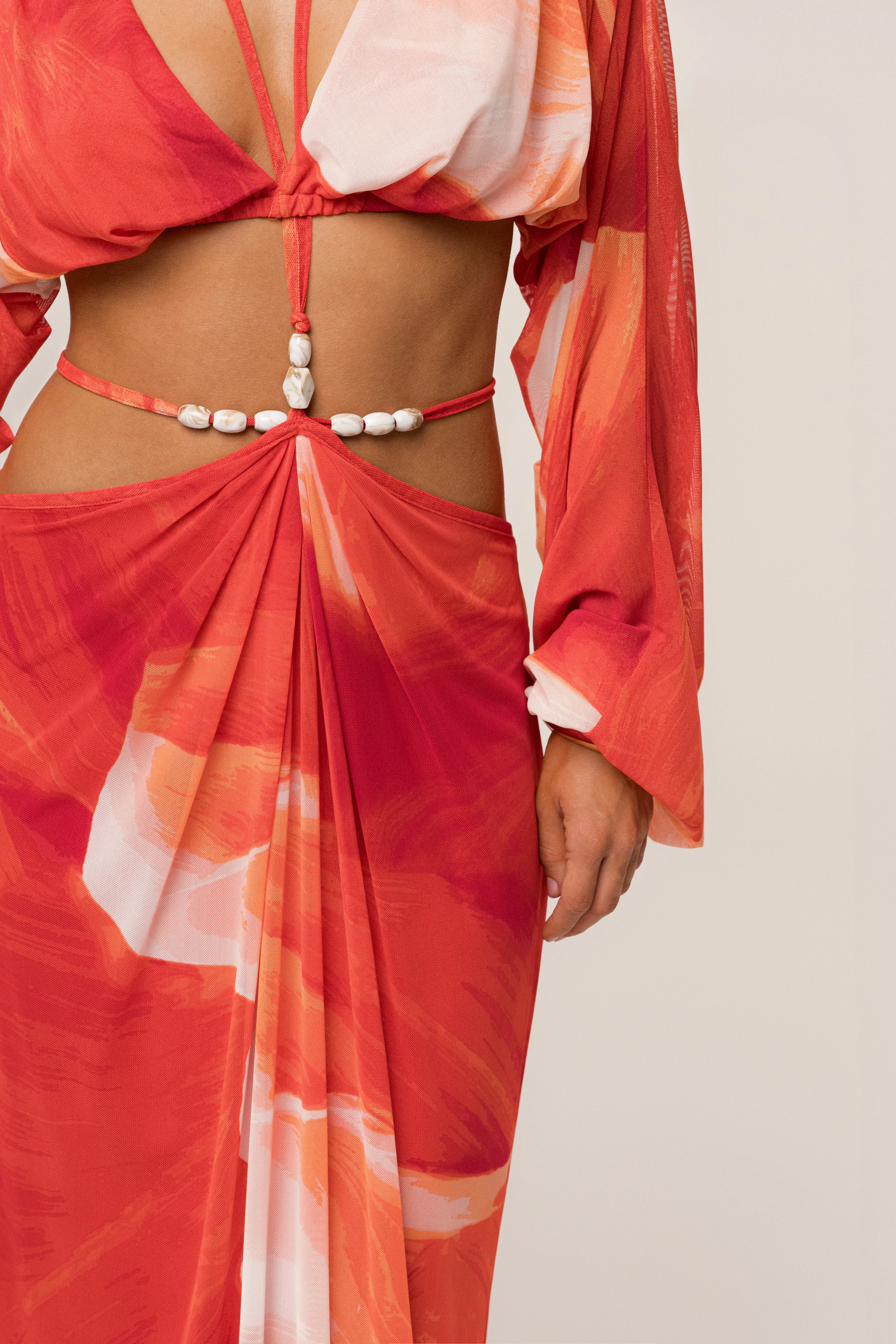 Sunset Red Hera Draped Maxi Skirt - Image 3