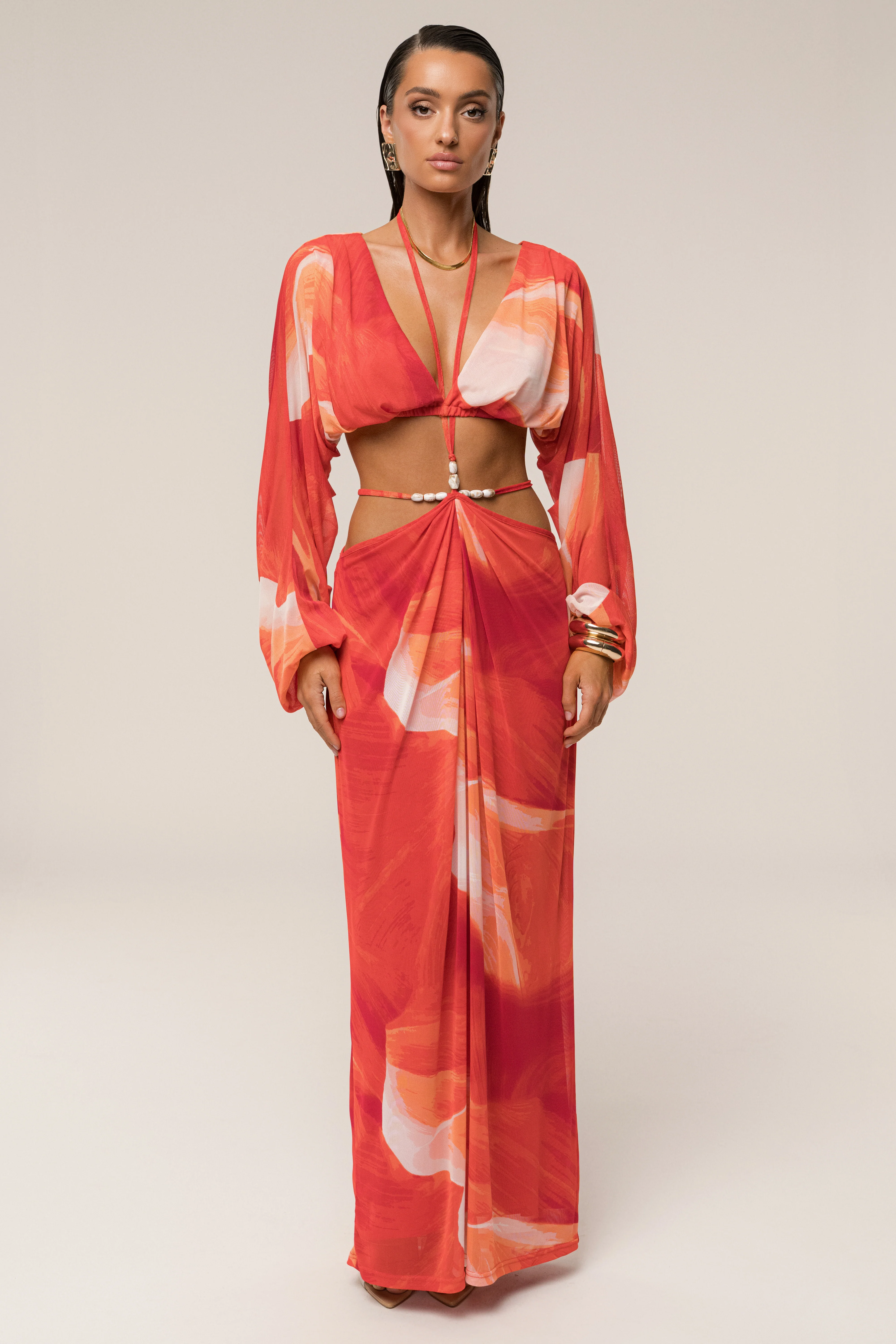 Sunset Red Selene Draped Top - Image 4