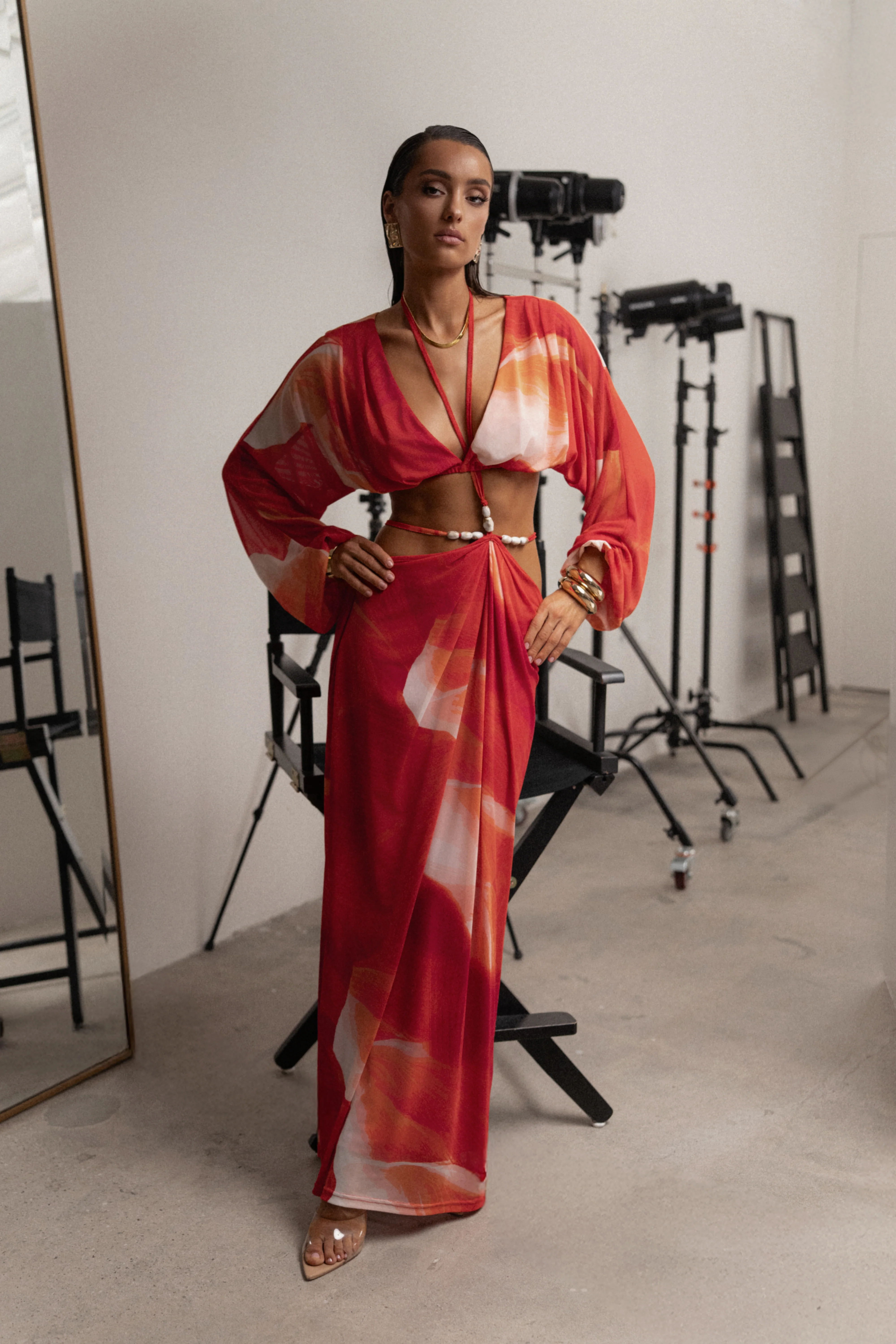 Sunset Red Selene Draped Top - Image 5