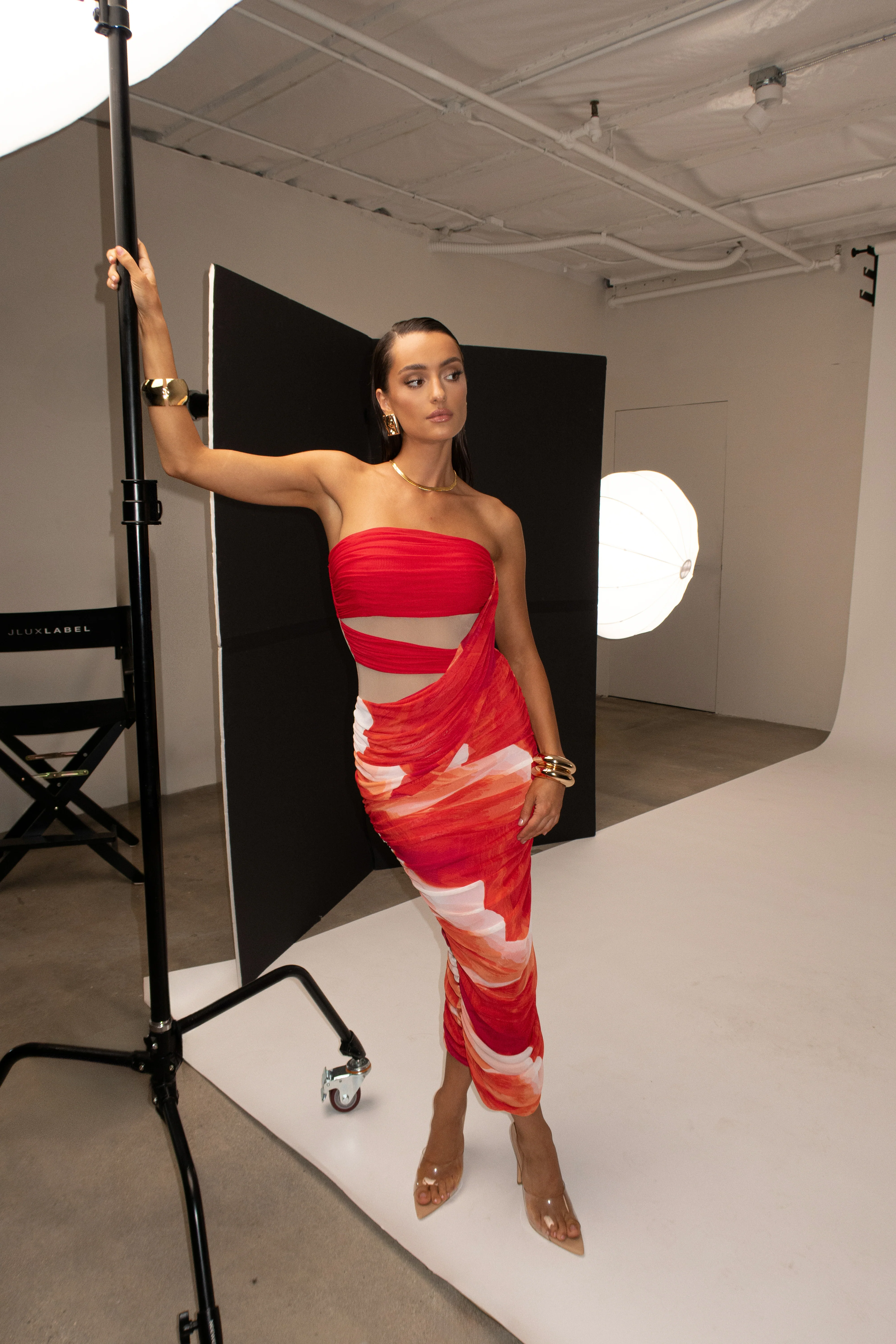 Sunset Red Timeless Form Ruched Midi Dress - Image 5
