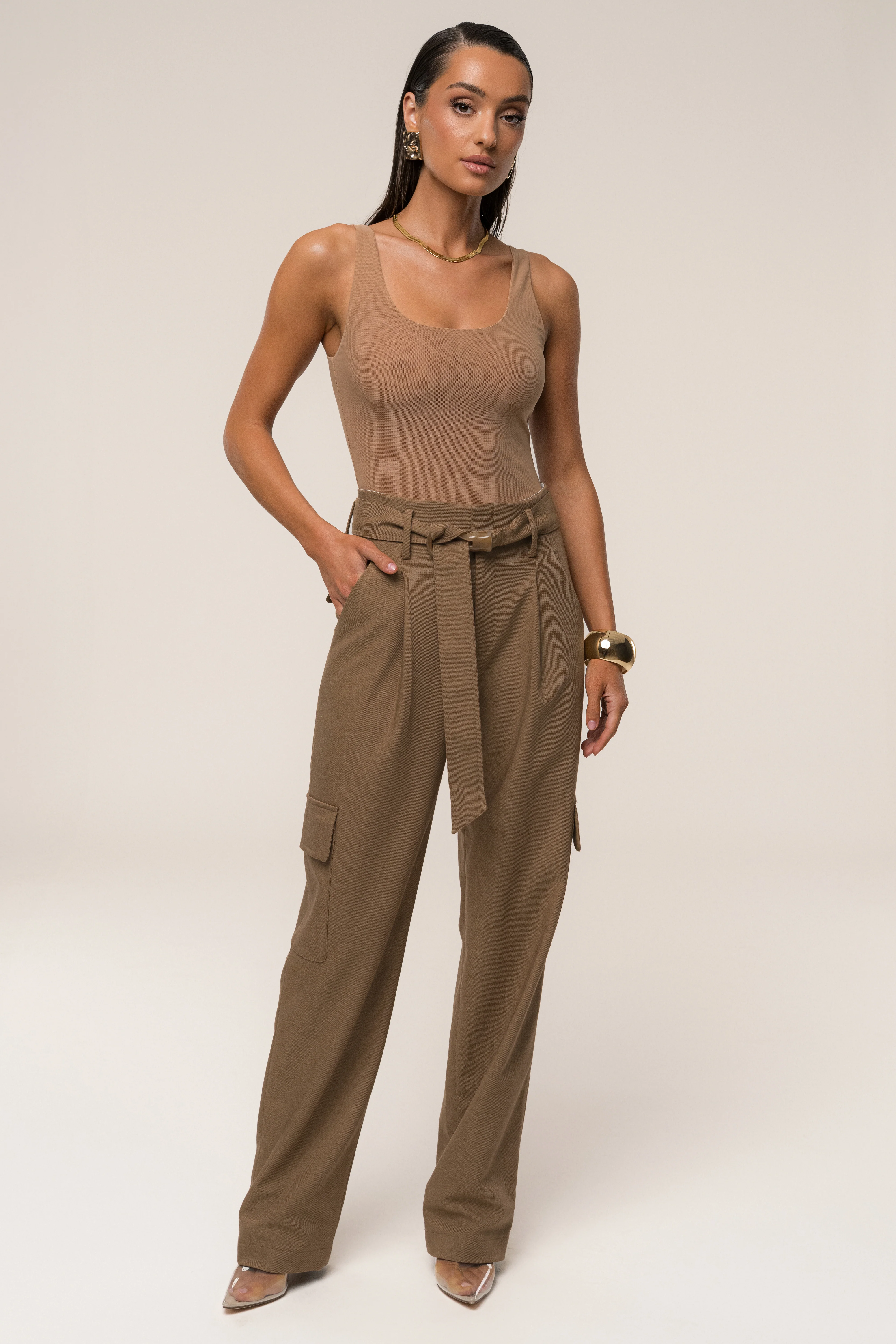Tan Alexis Belted Cargo Pants - Image 5