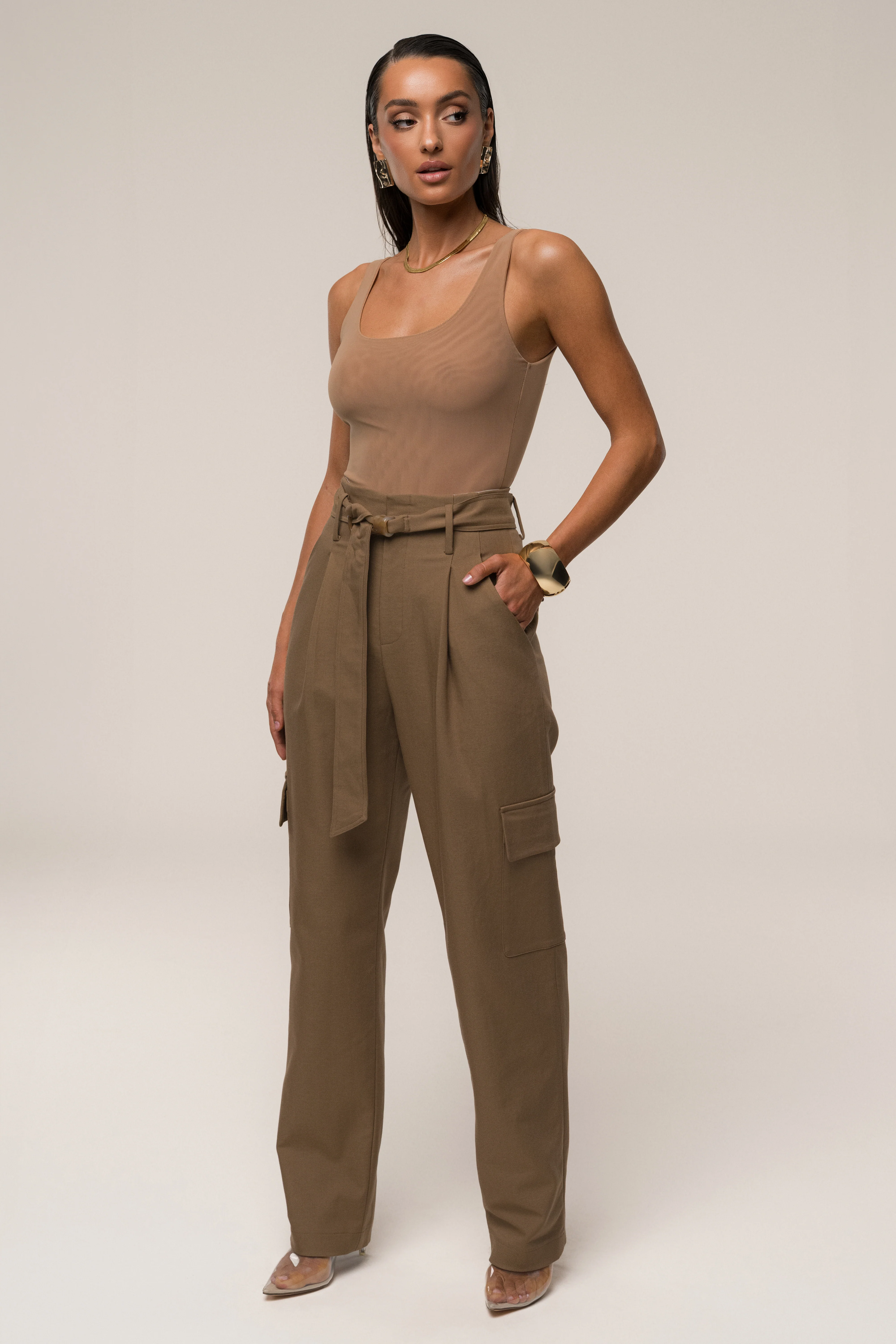 Tan Alexis Belted Cargo Pants - Image 6