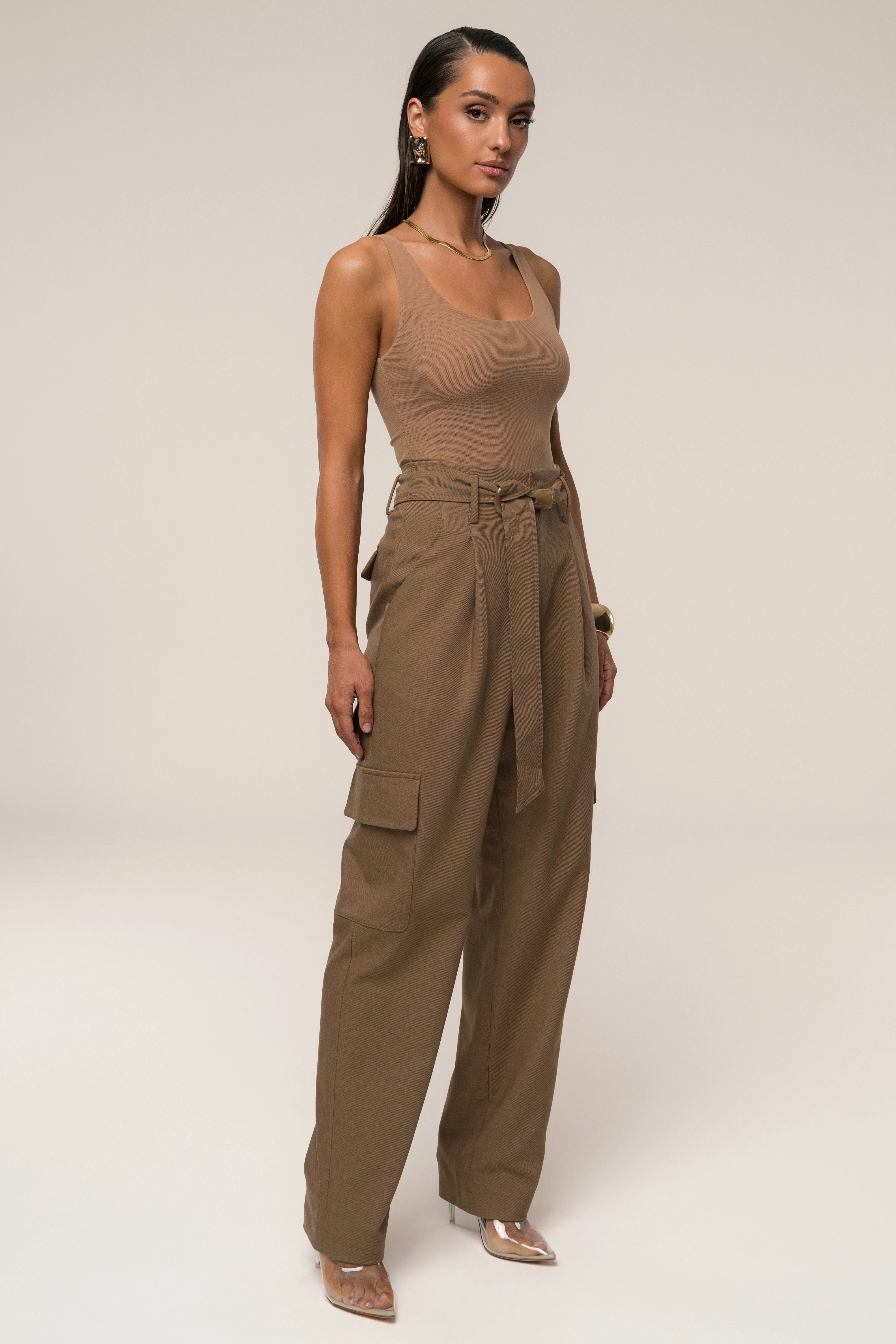 Tan Alexis Belted Cargo Pants - Image 7