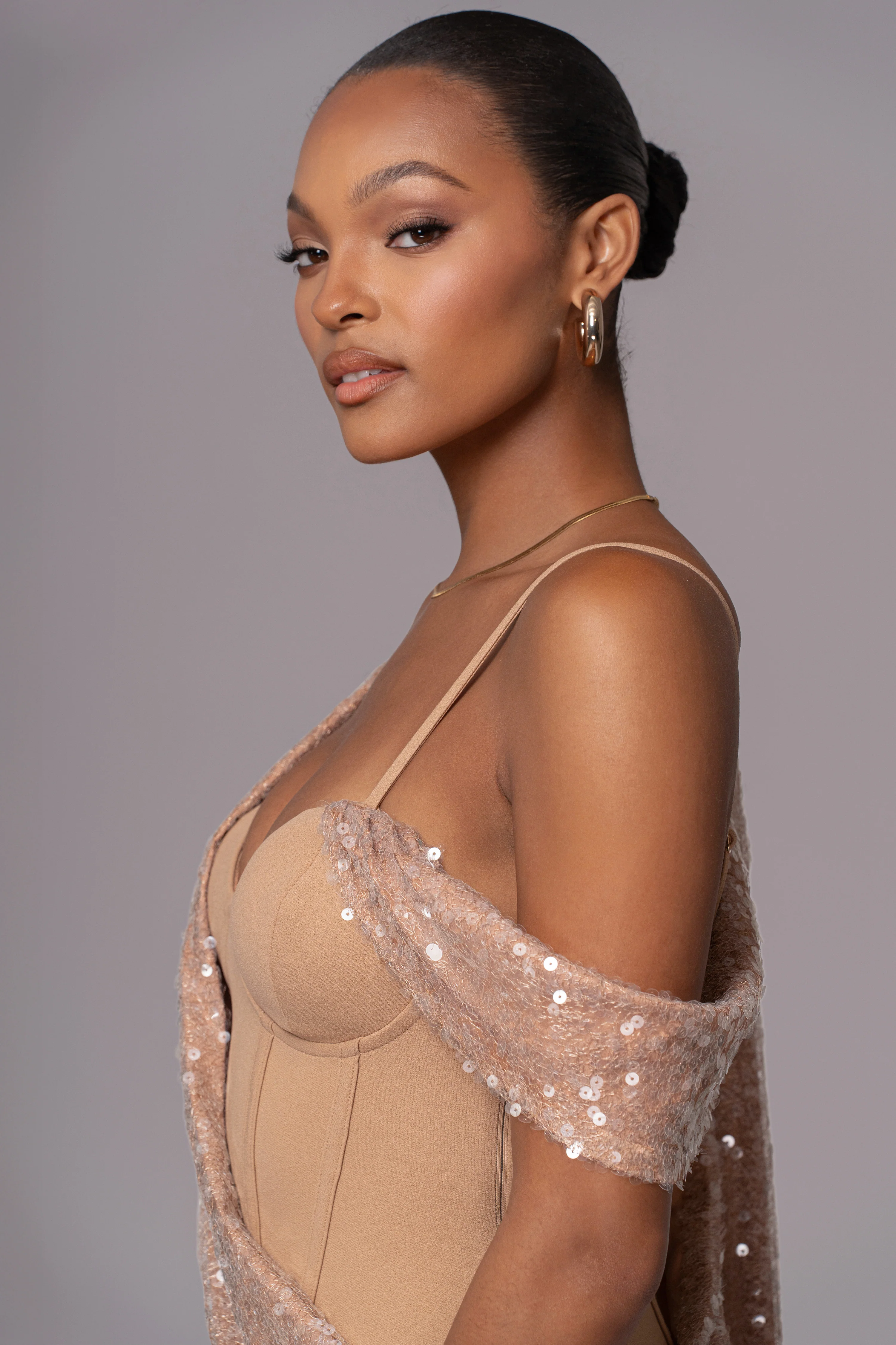Tan Amani Draped Sequin Maxi Dress - Image 11