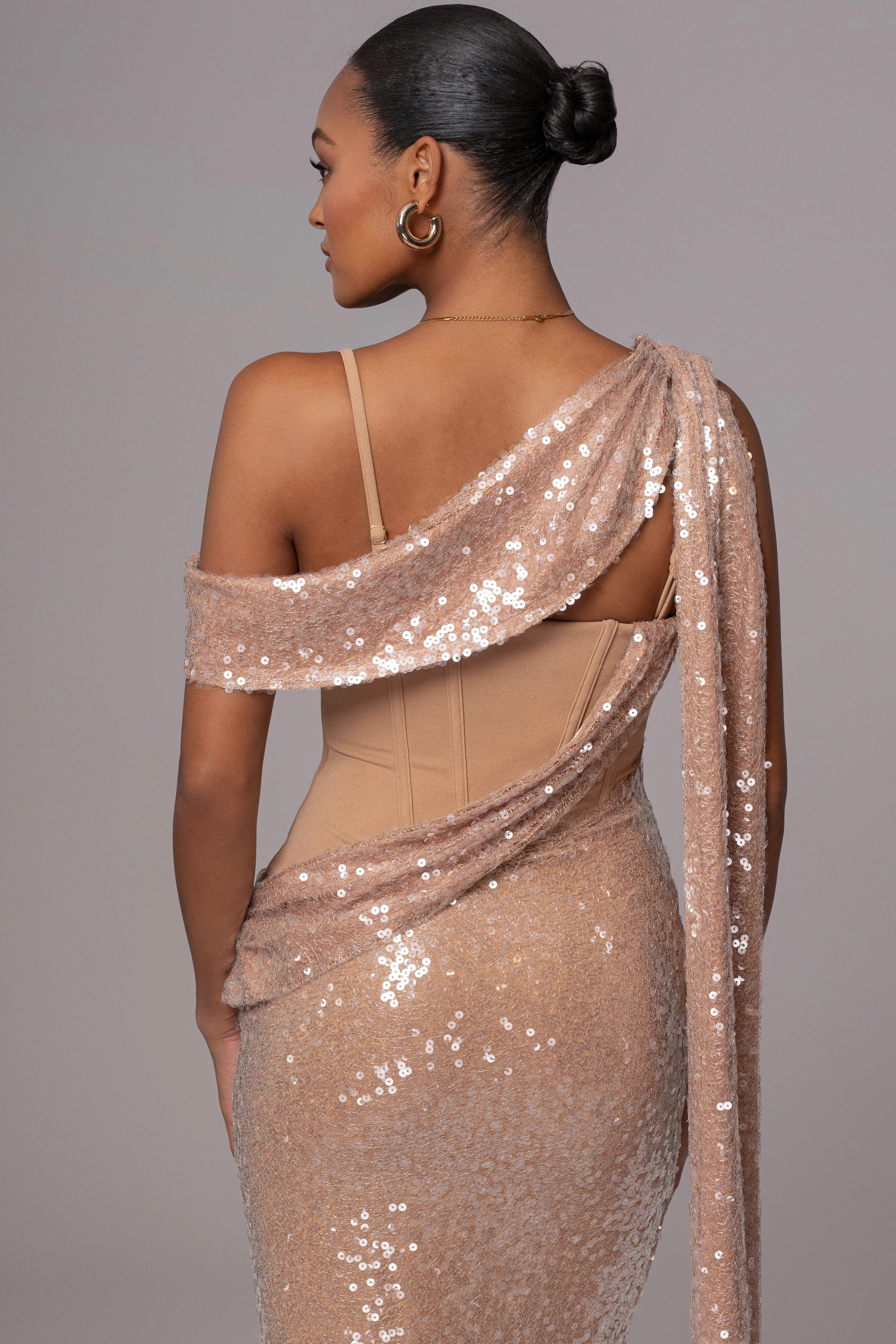 Tan Amani Draped Sequin Maxi Dress - Image 12