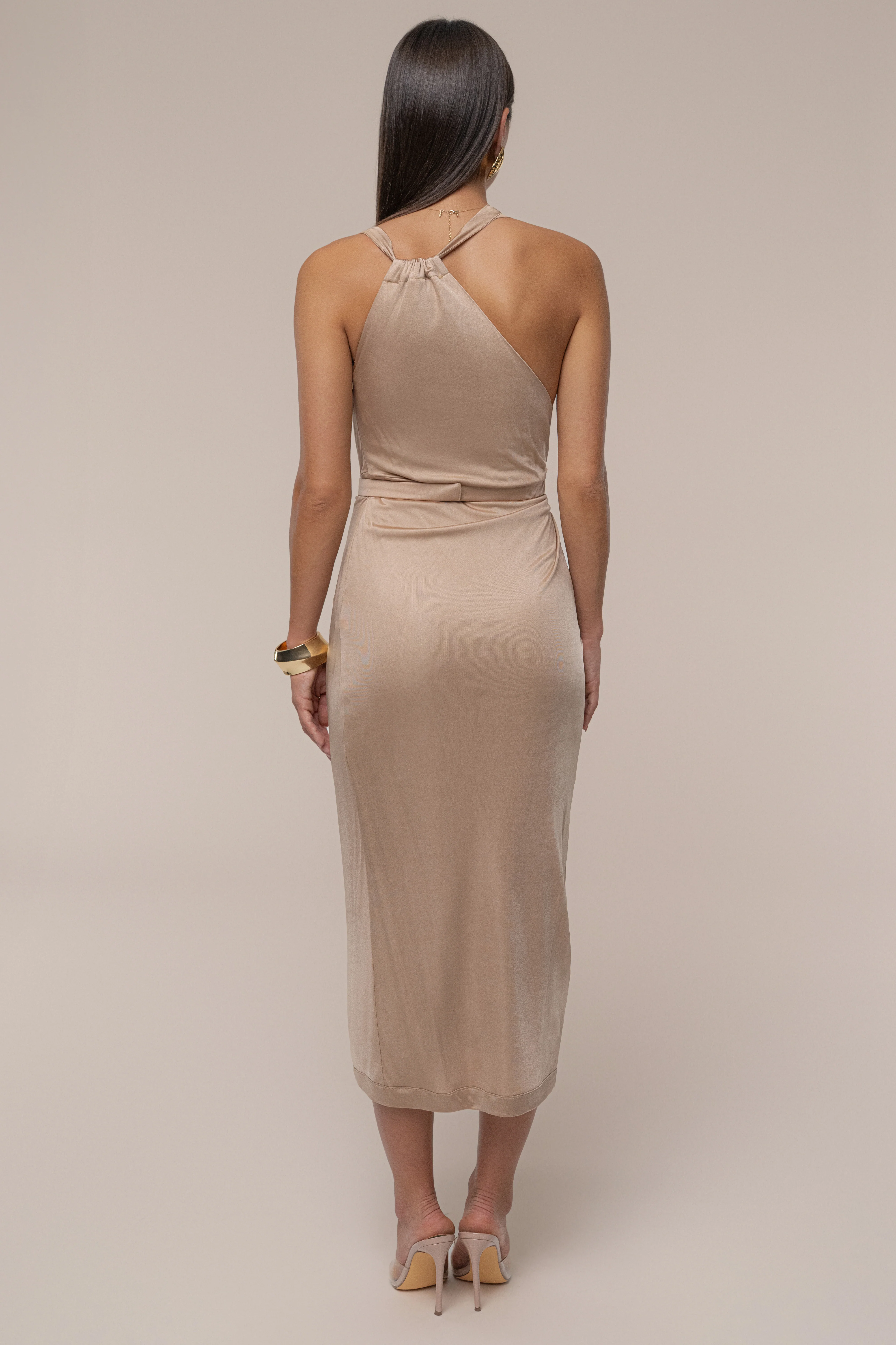 Tan Anniversary Belted Wrap Dress - Image 6