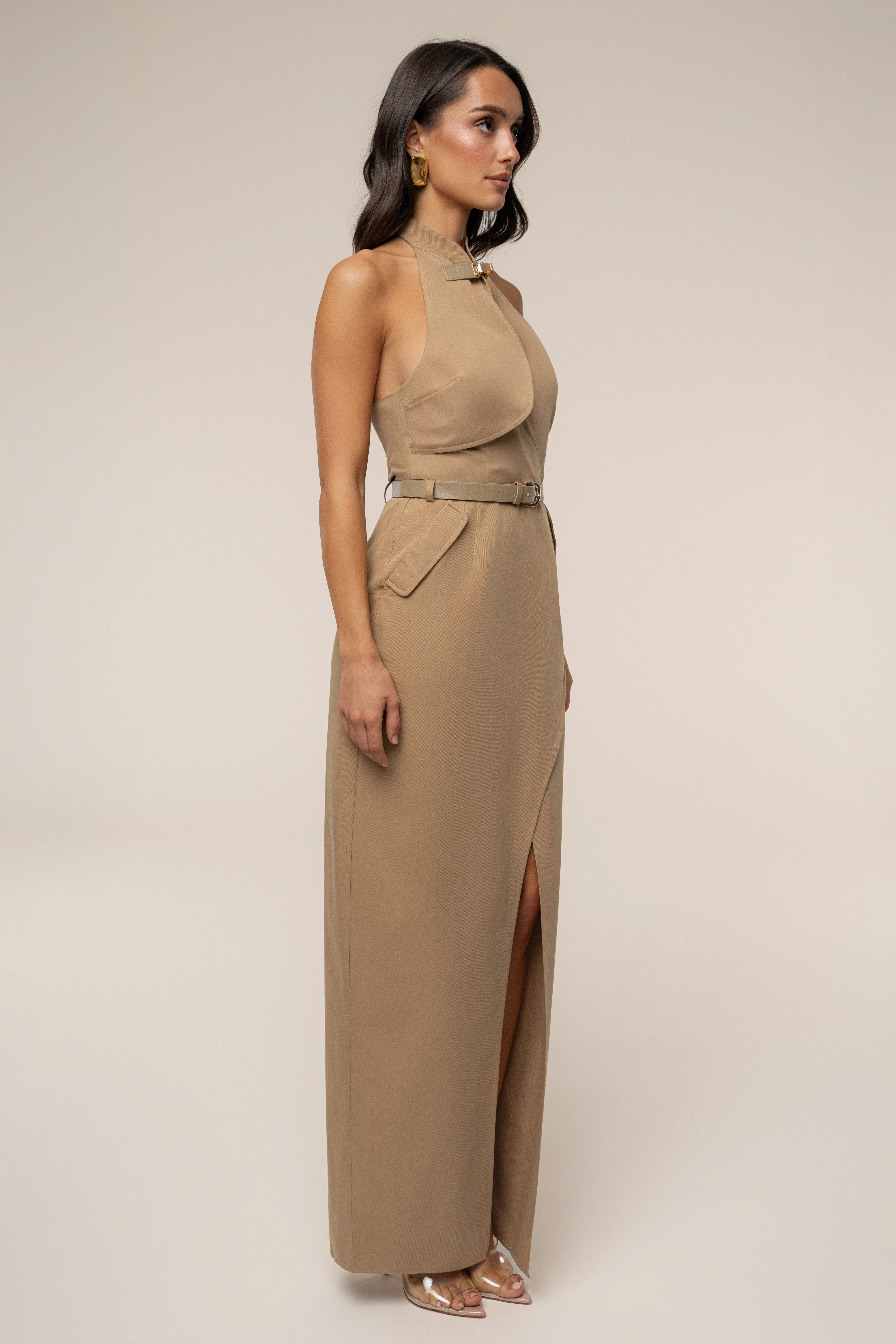 Tan Aria Keyhole Maxi Dress - Image 4