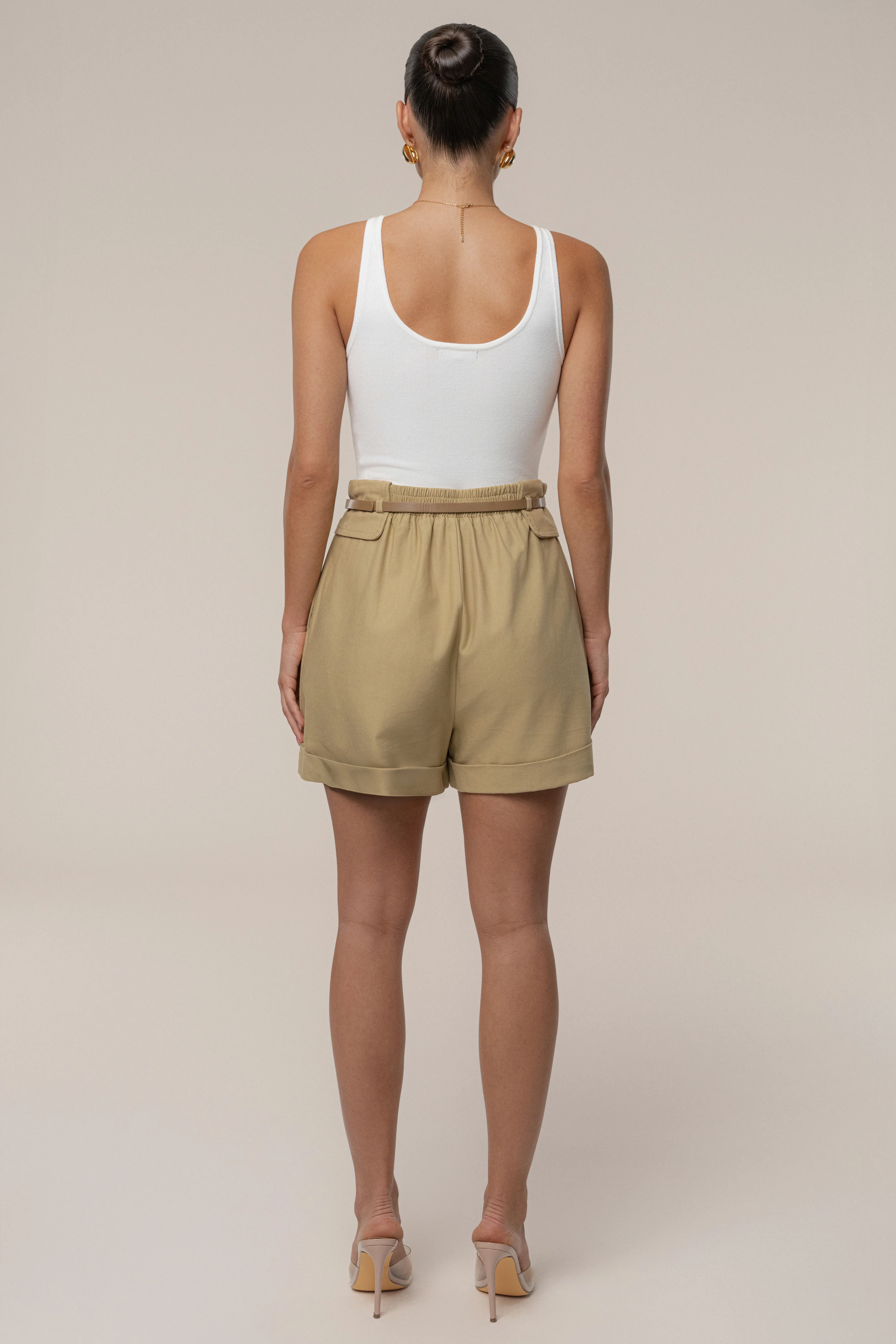 Tan Belted Cargo Shorts - Image 7