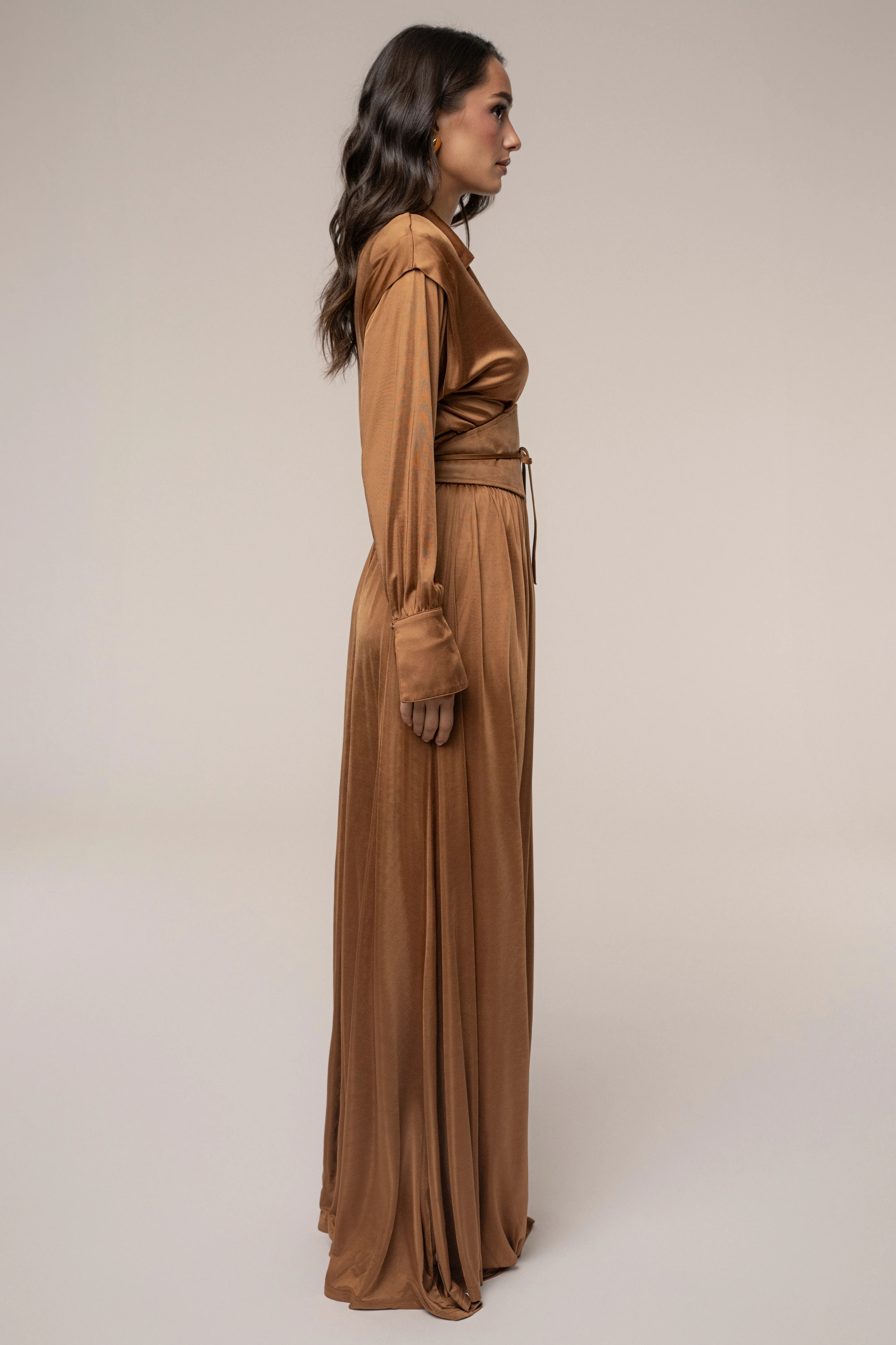 Tan High Line Collar Maxi Dress - Image 5