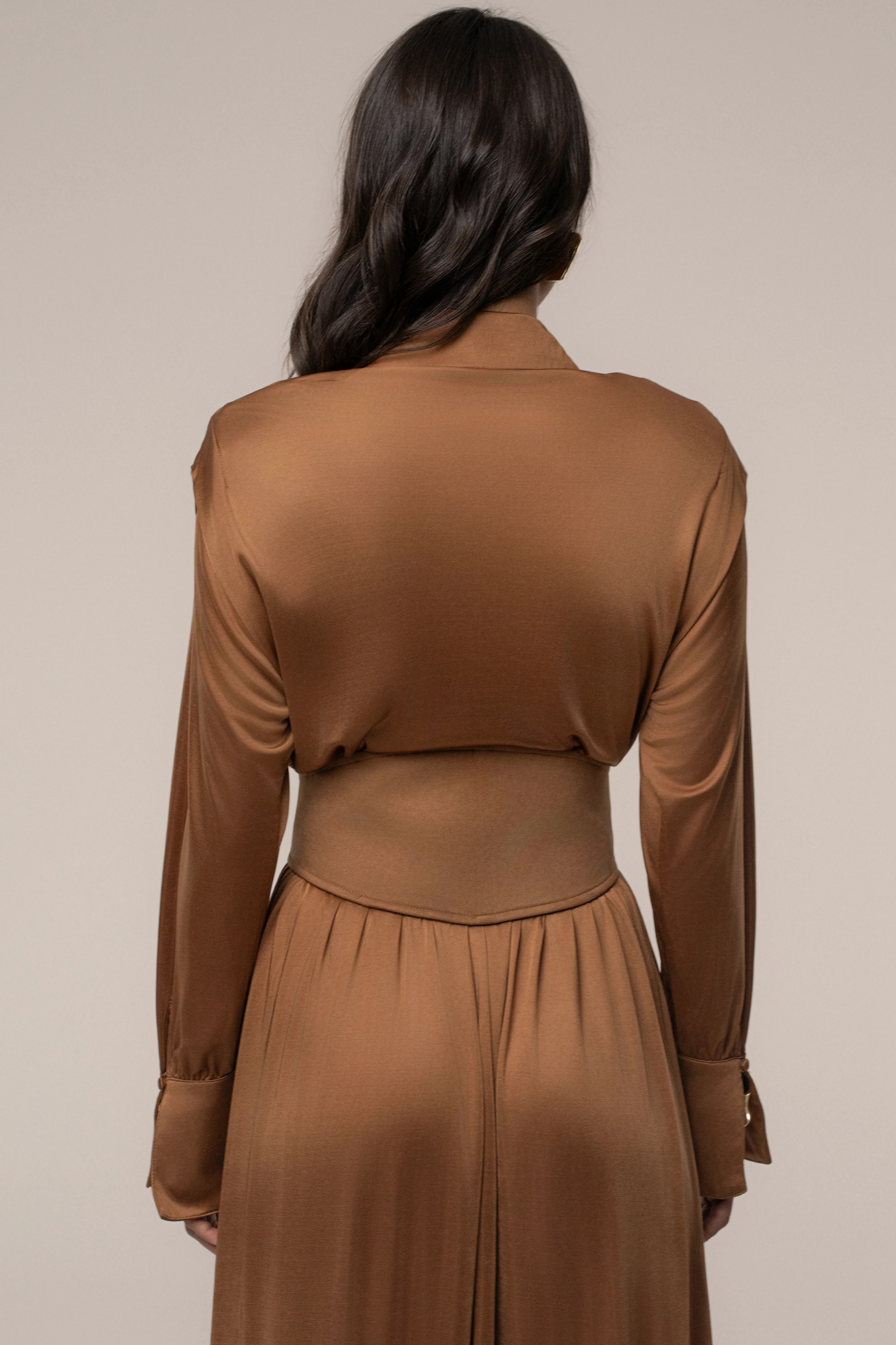 Tan High Line Collar Maxi Dress - Image 6