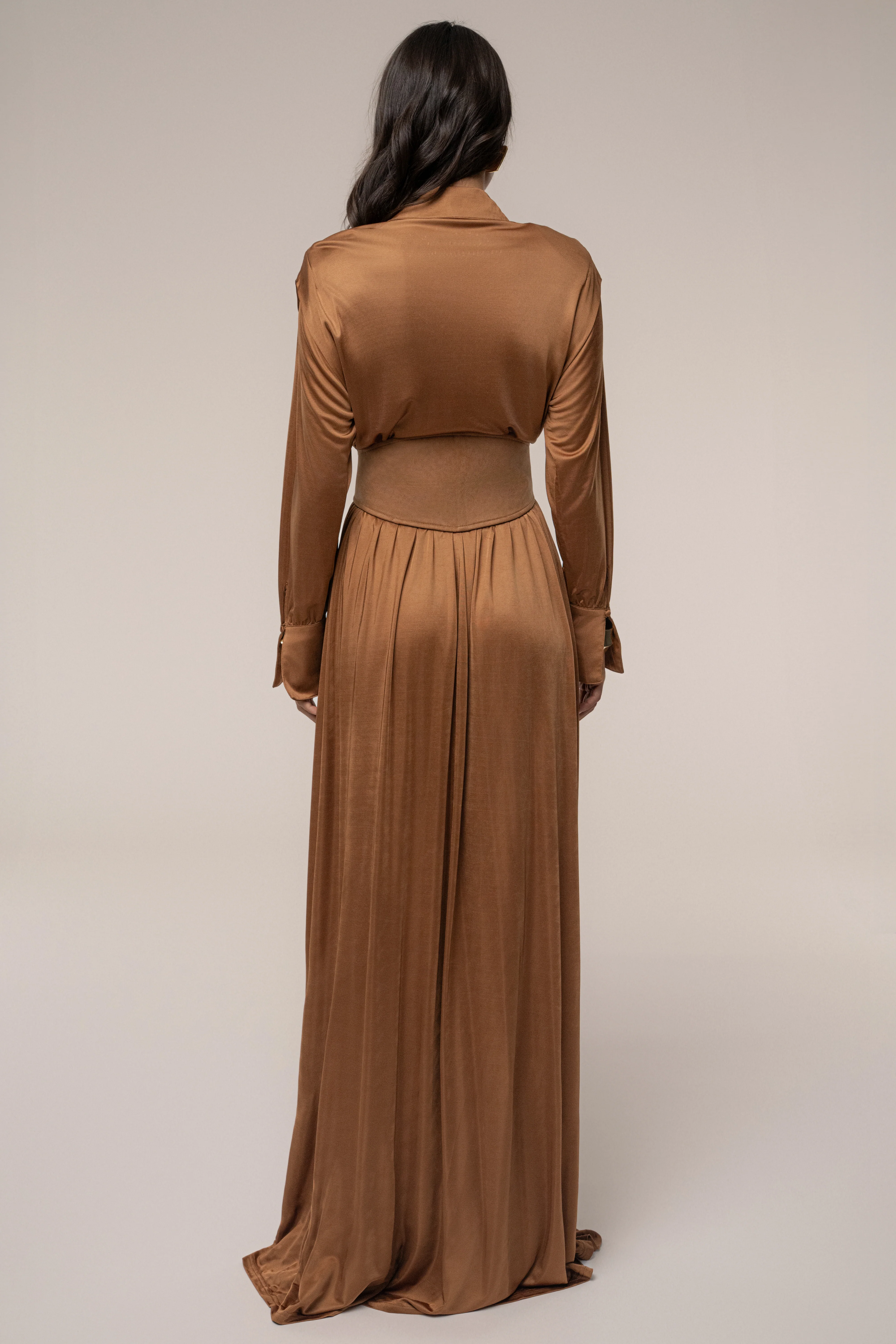 Tan High Line Collar Maxi Dress - Image 7