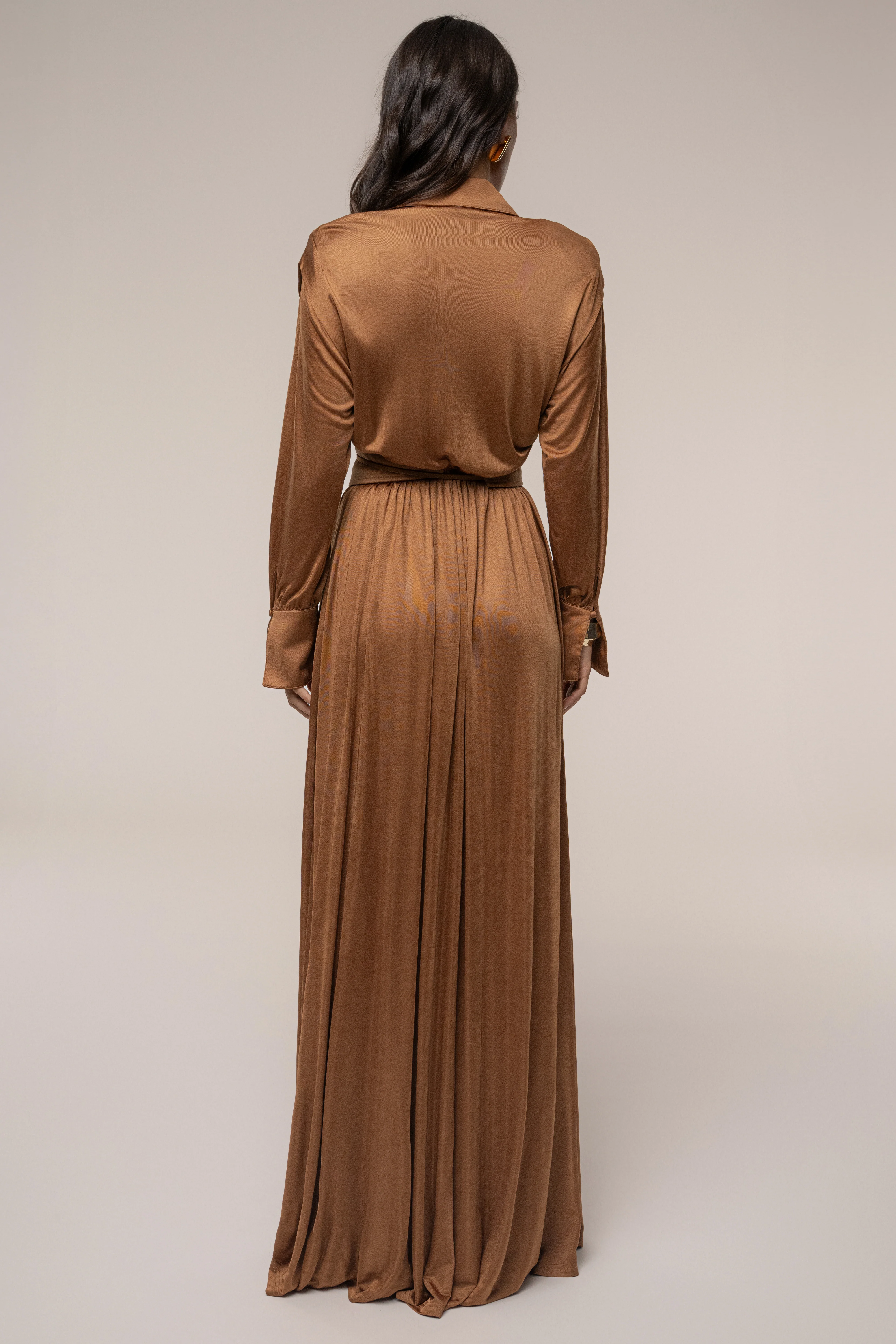 Tan High Line Collar Maxi Dress - Image 8