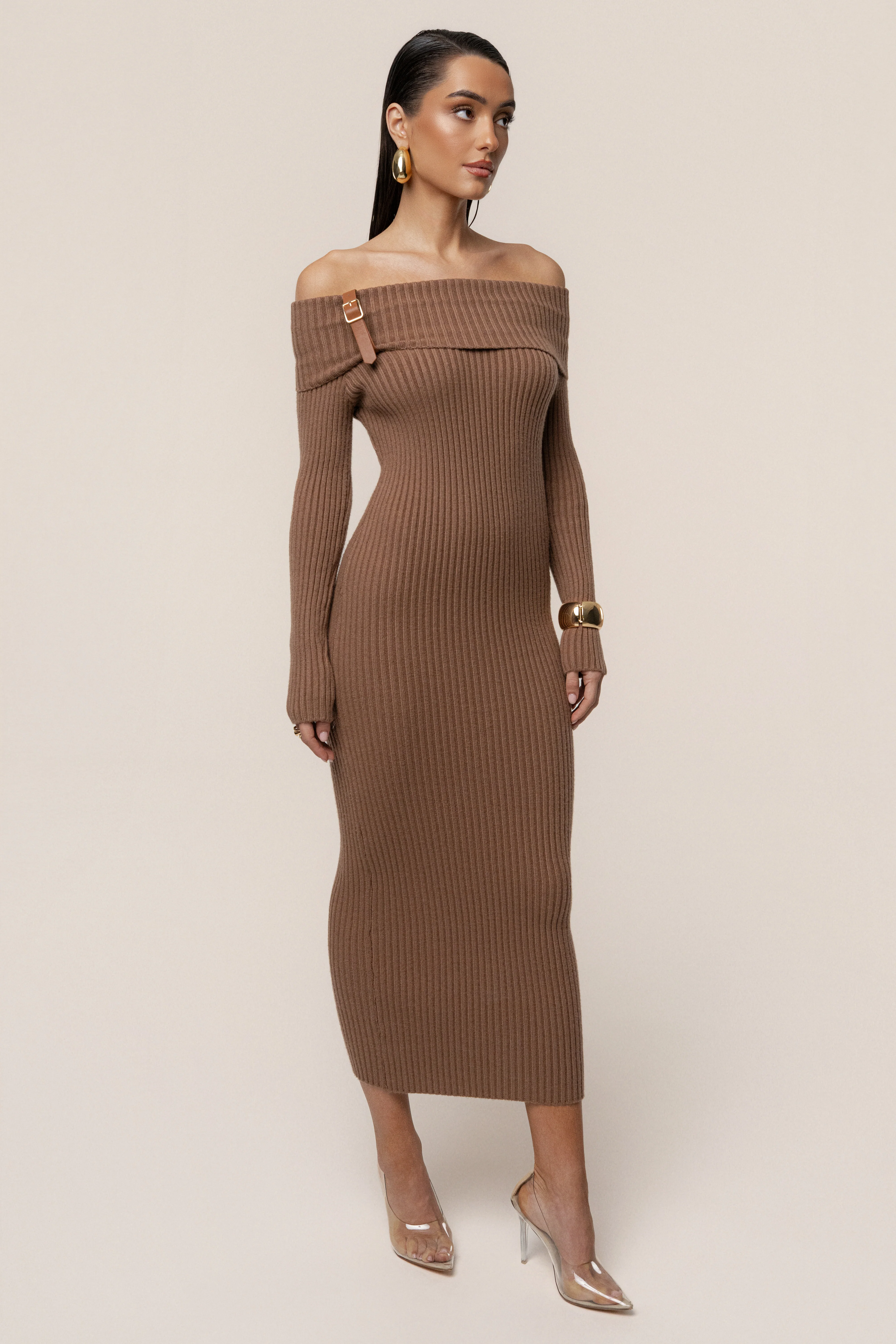 Tan Kira Ribbed Midi Dress - Image 10