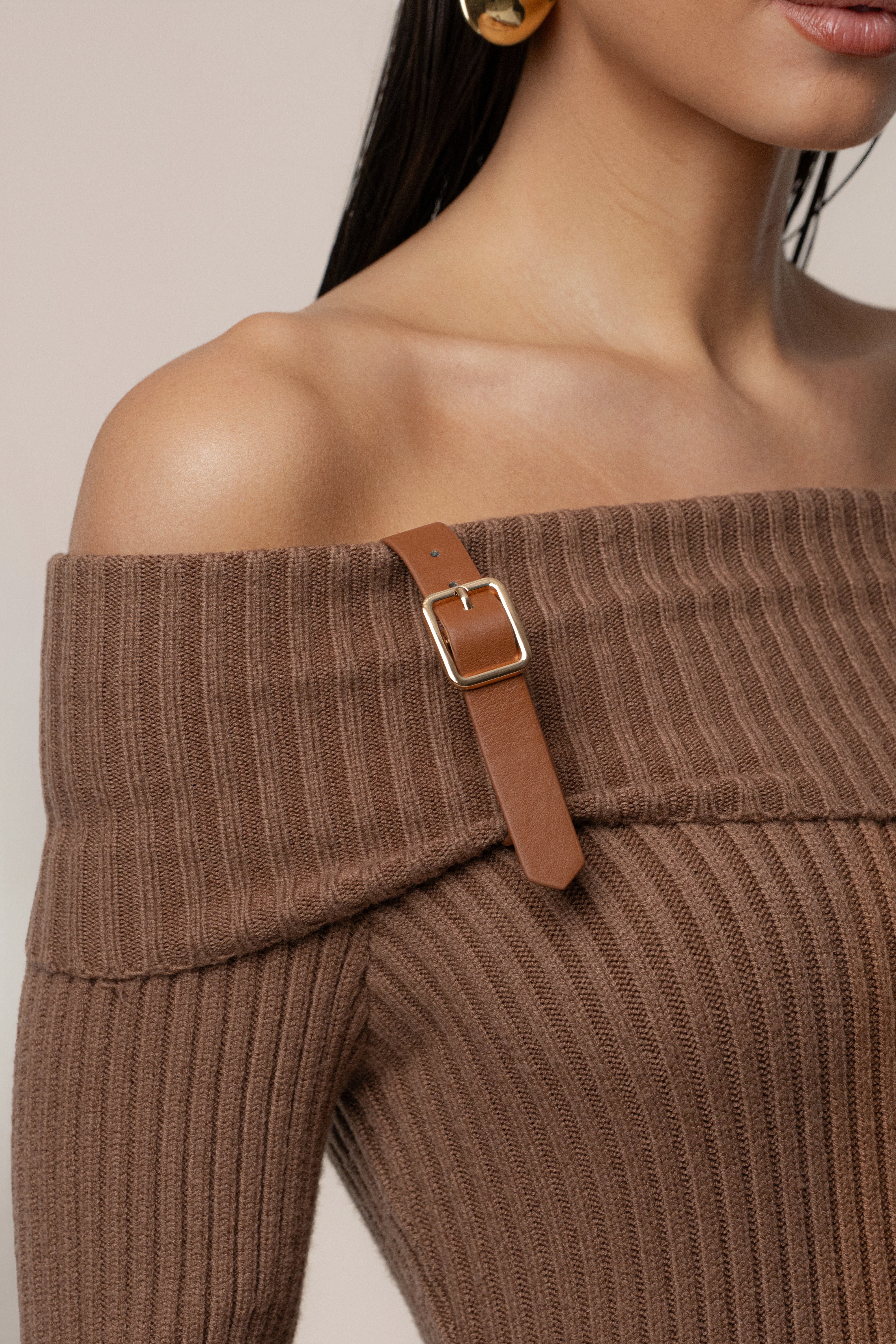 Tan Kira Ribbed Midi Dress - Image 2