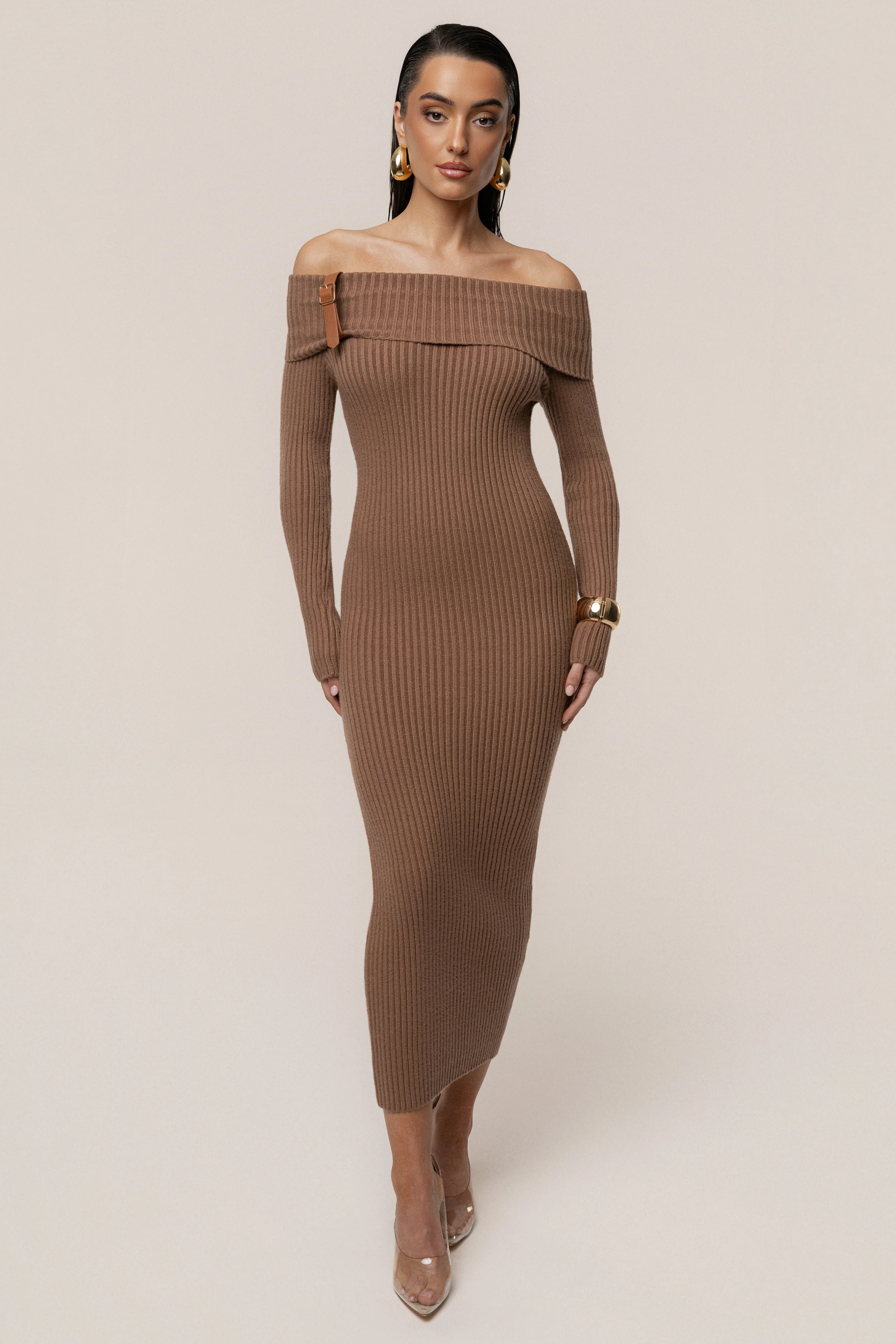 Tan Kira Ribbed Midi Dress - Image 6