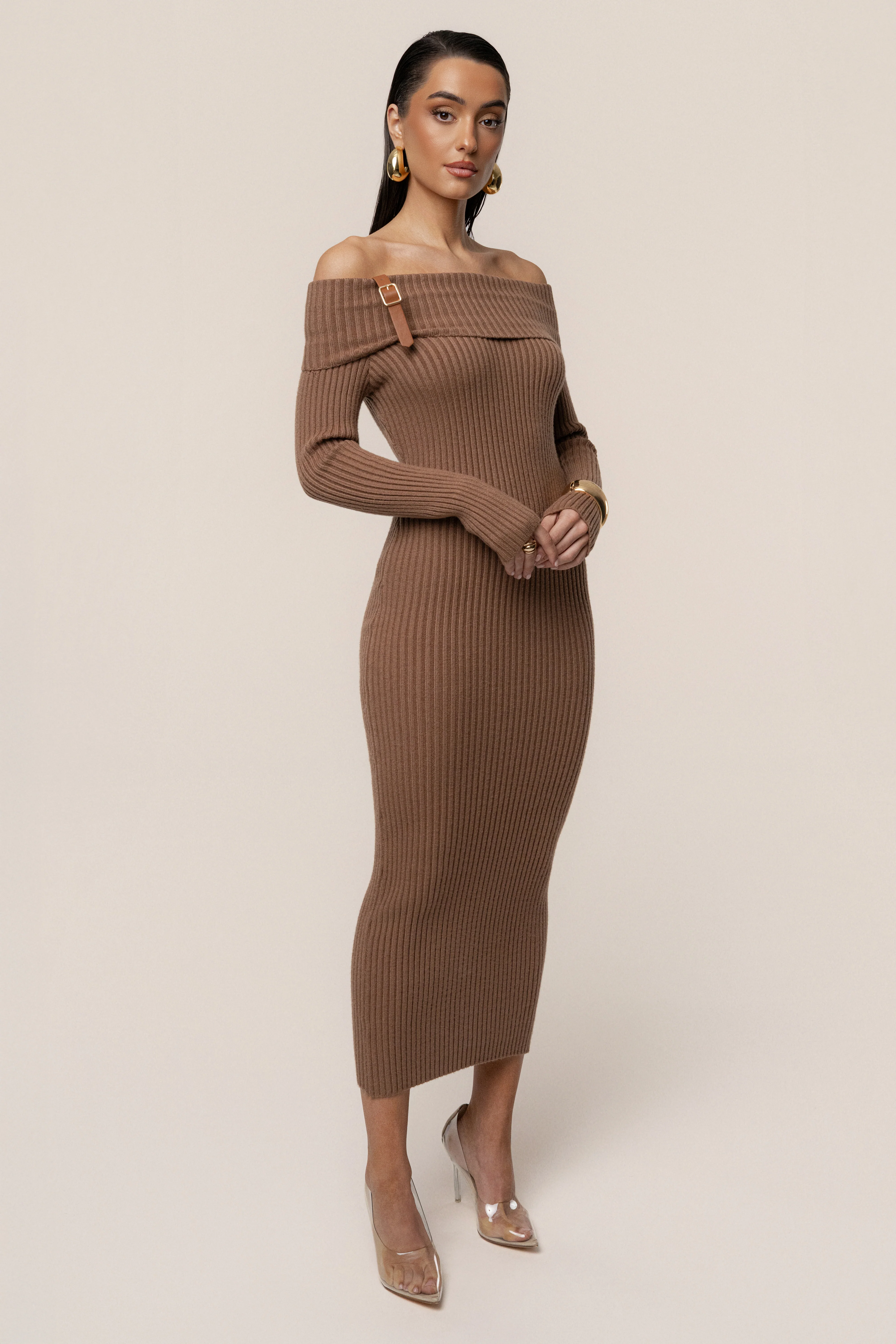 Tan Kira Ribbed Midi Dress - Image 8
