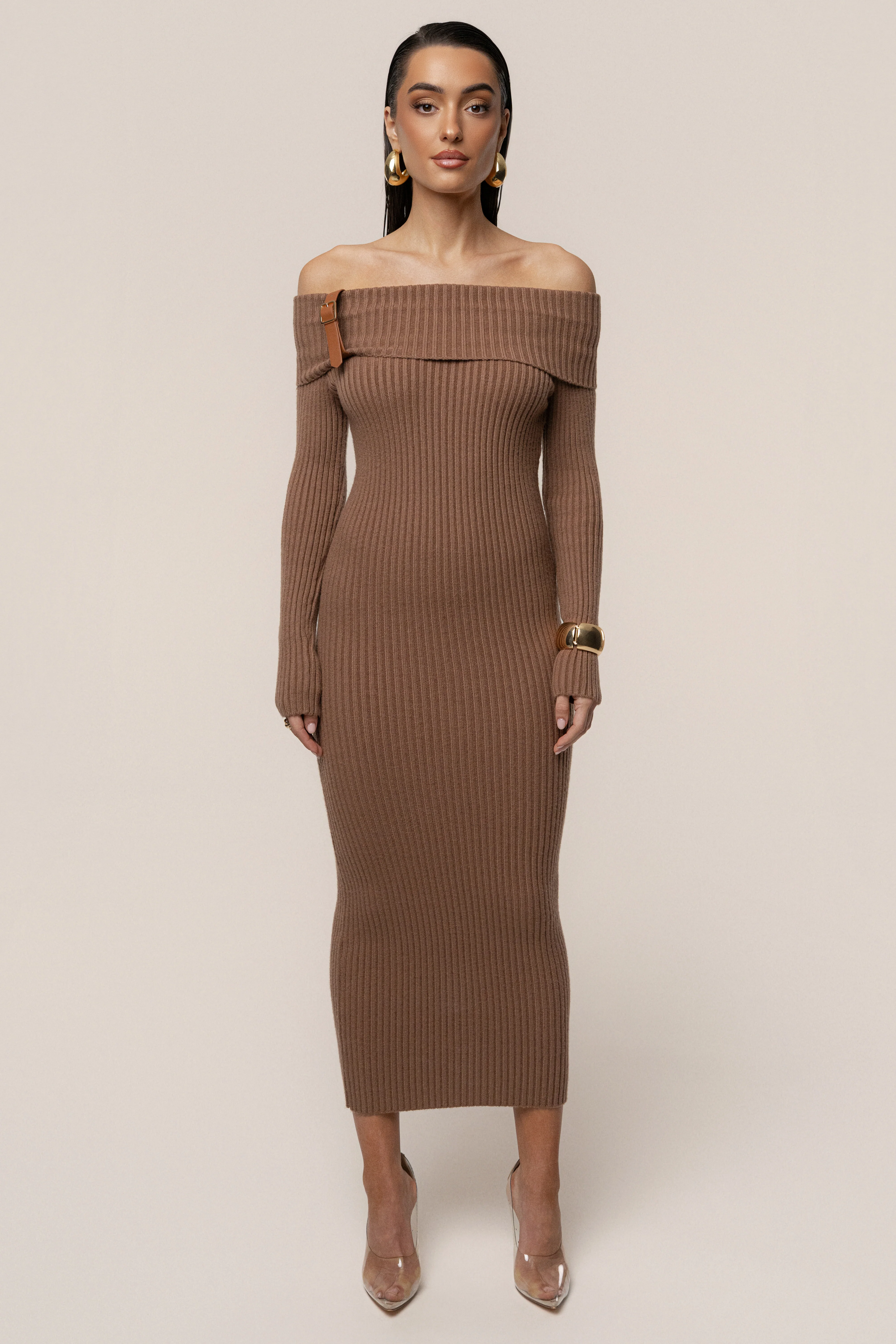 Tan Kira Ribbed Midi Dress - Image 9