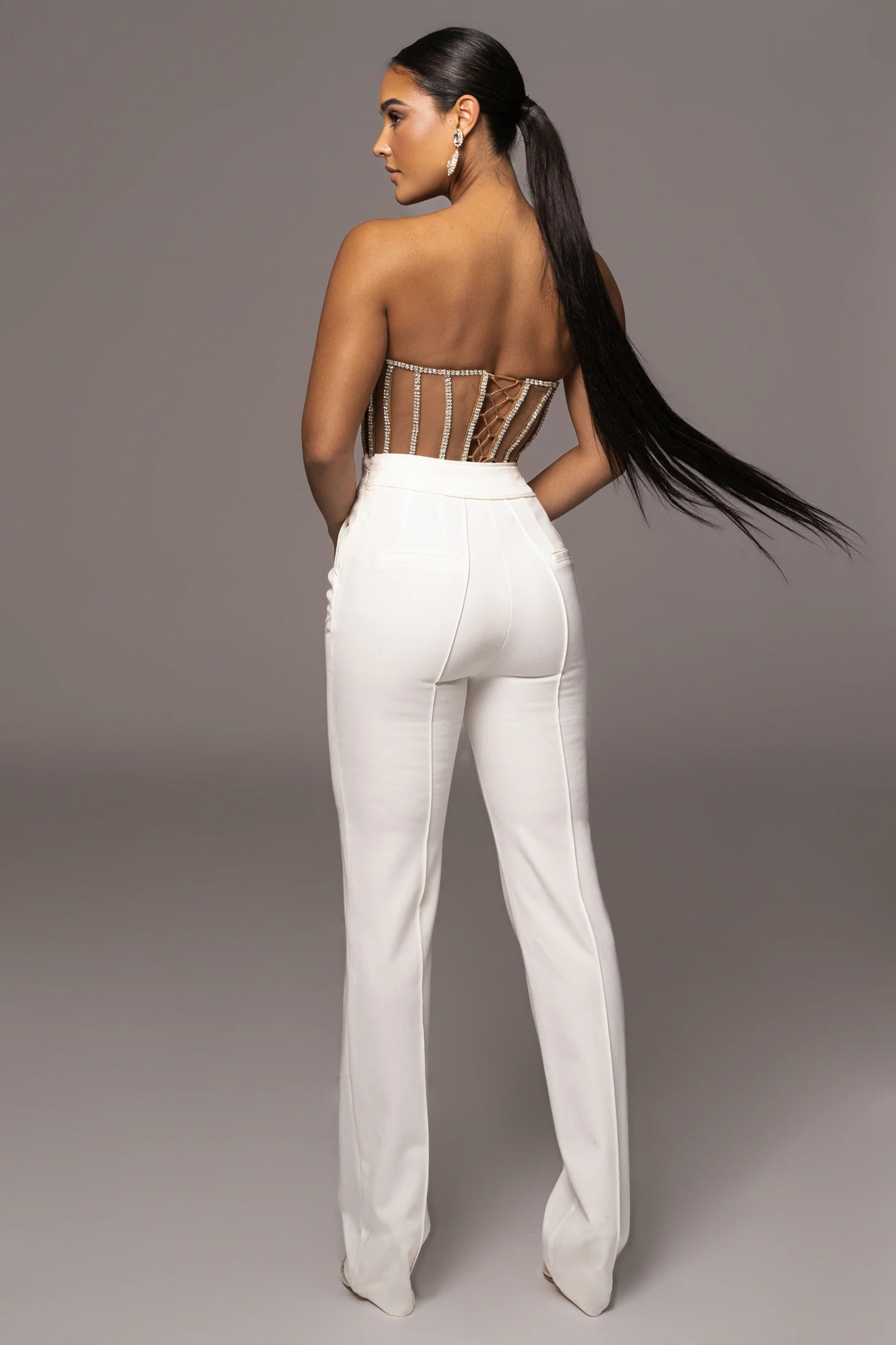 Tan Limited Edition Rhinestone Crystal Corset - Image 11