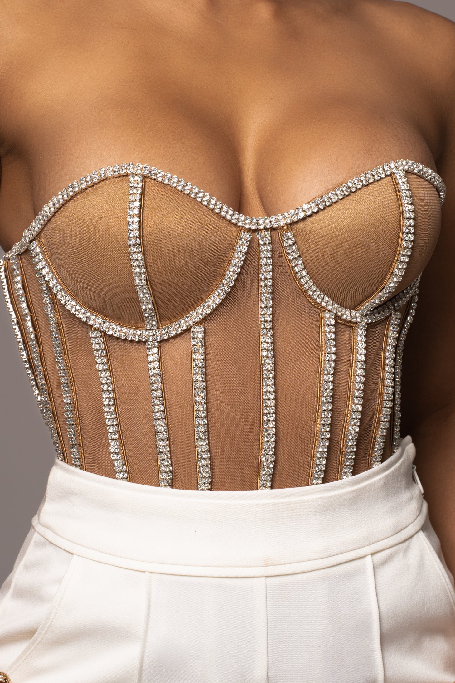 Tan Limited Edition Rhinestone Crystal Corset - Image 12