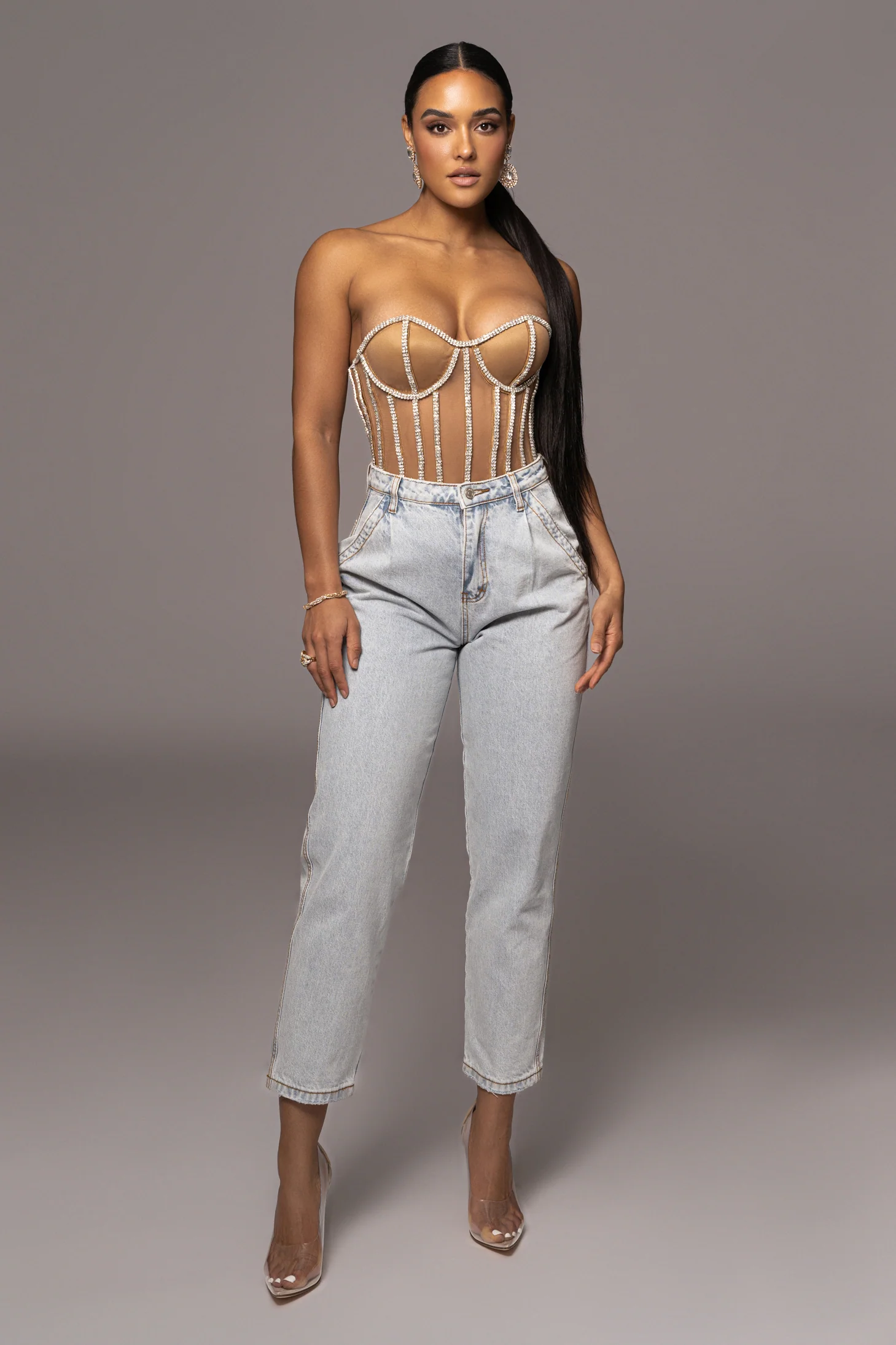 Tan Limited Edition Rhinestone Crystal Corset - Image 3