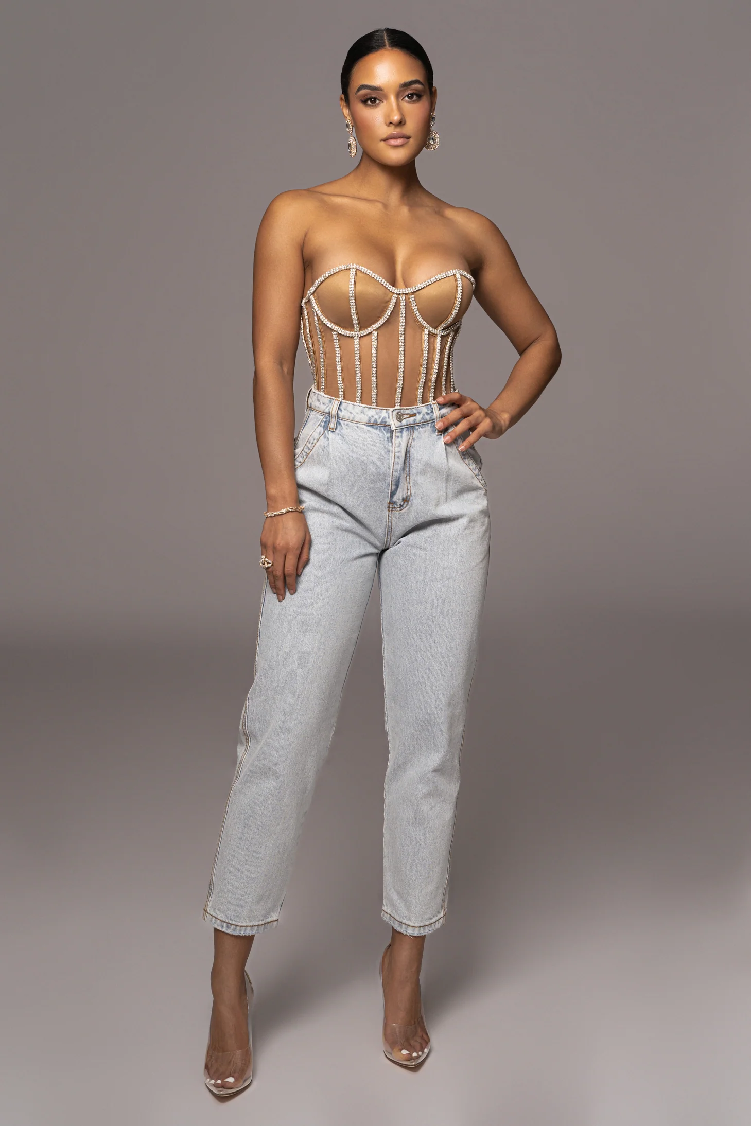 Tan Limited Edition Rhinestone Crystal Corset - Image 4
