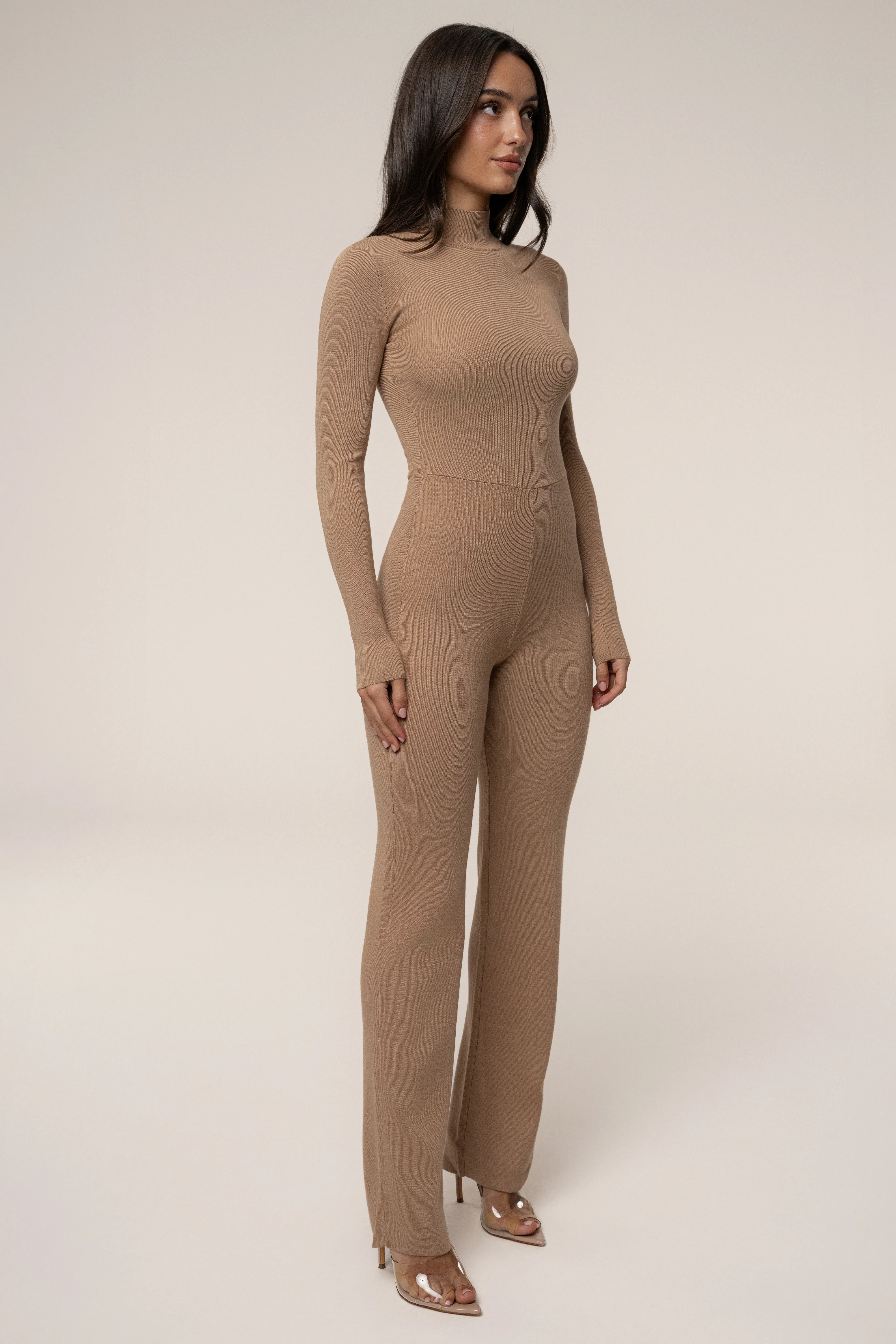 Tan Noel Sweater Knit Jumpsuit - Image 3
