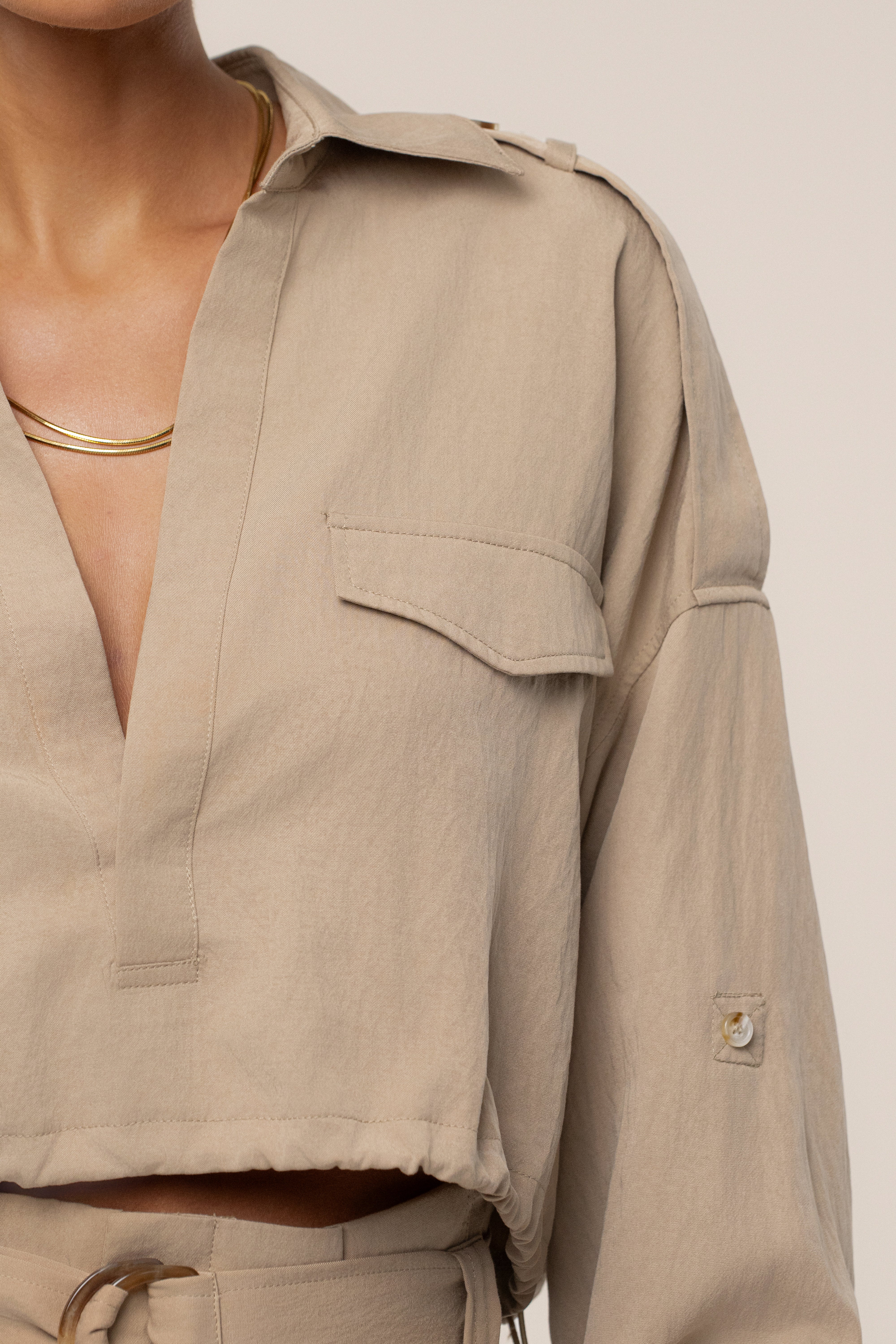 Tan Oasis Collared Crop Top - Image 10