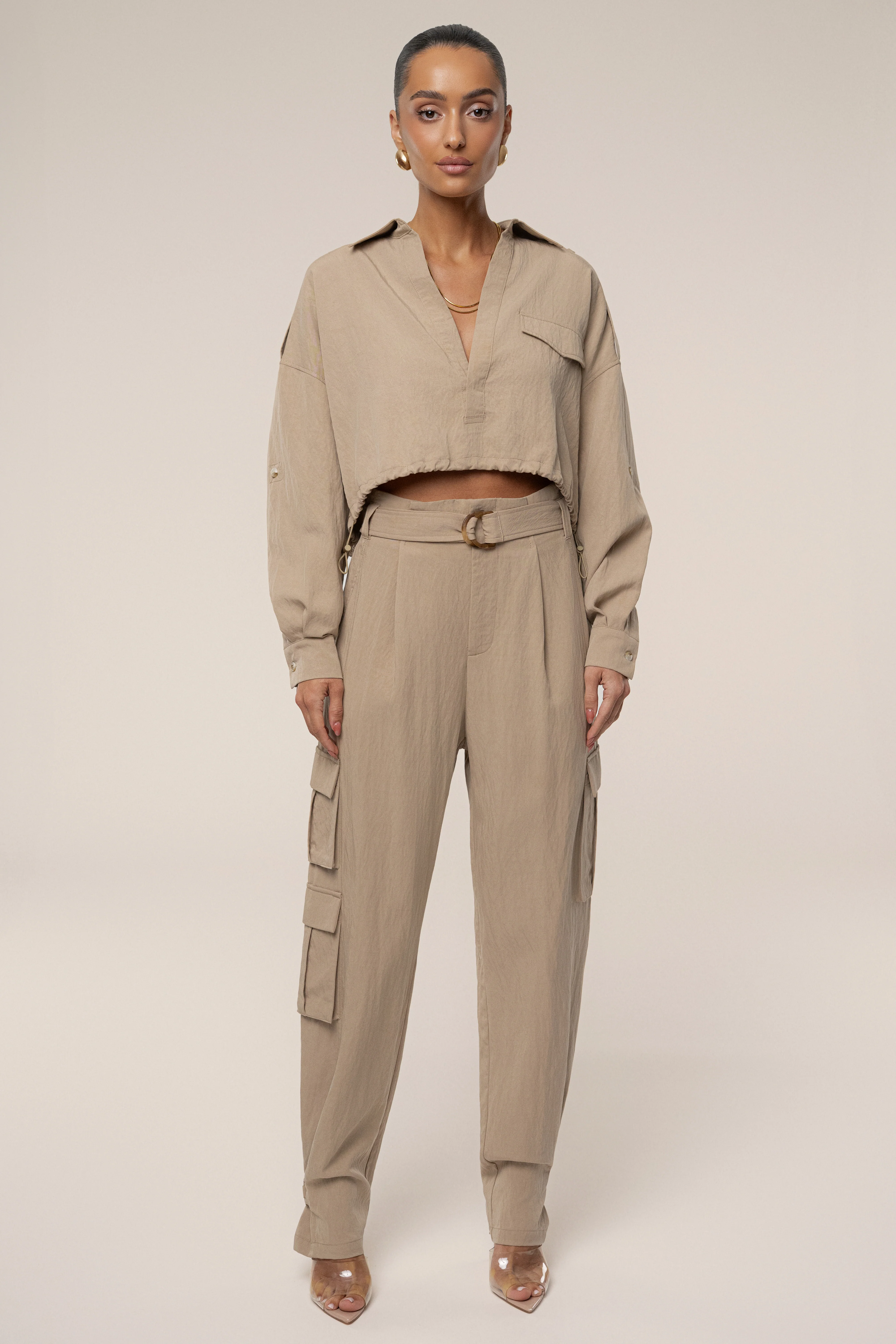Tan Oasis Collared Crop Top - Image 2