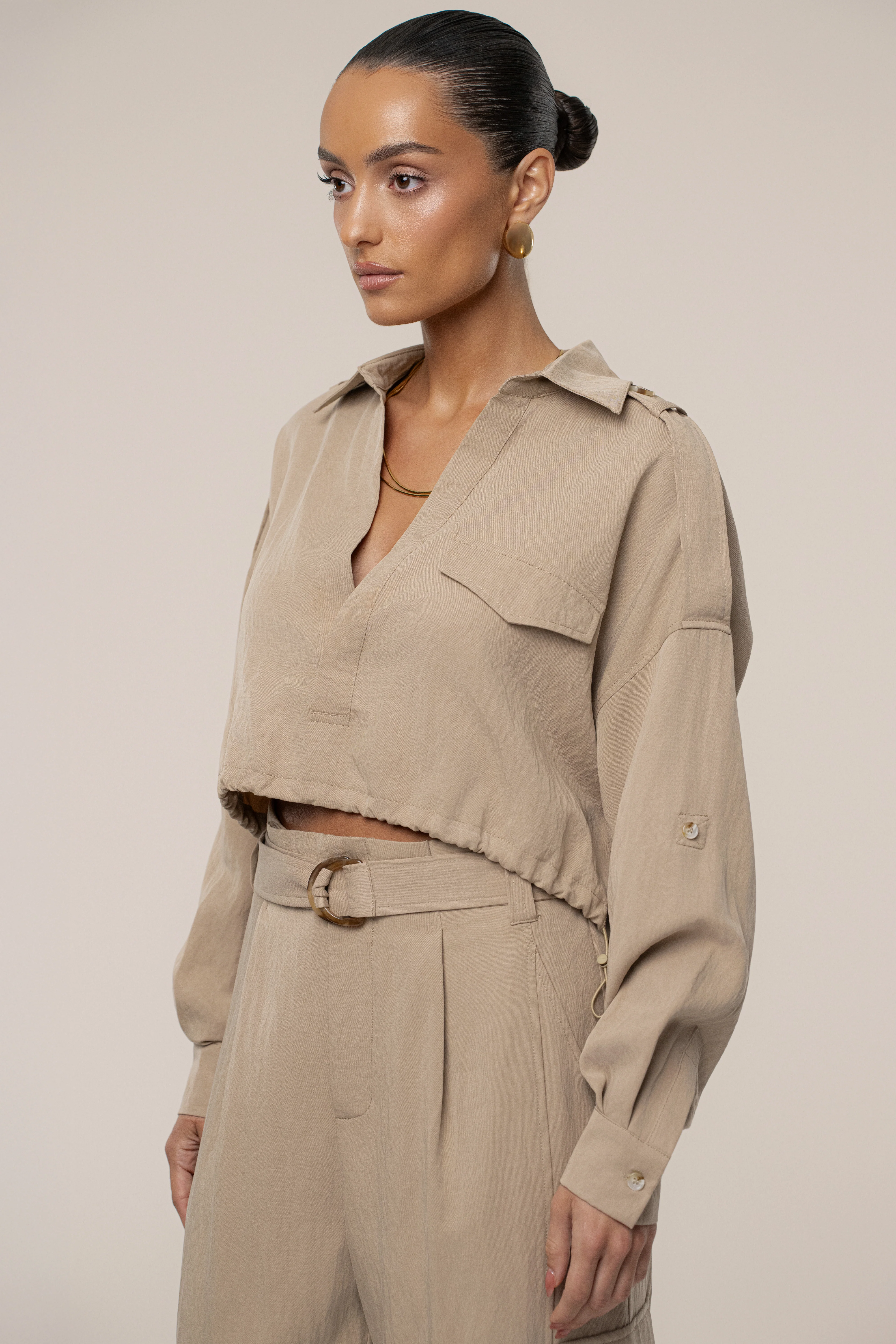 Tan Oasis Collared Crop Top - Image 4