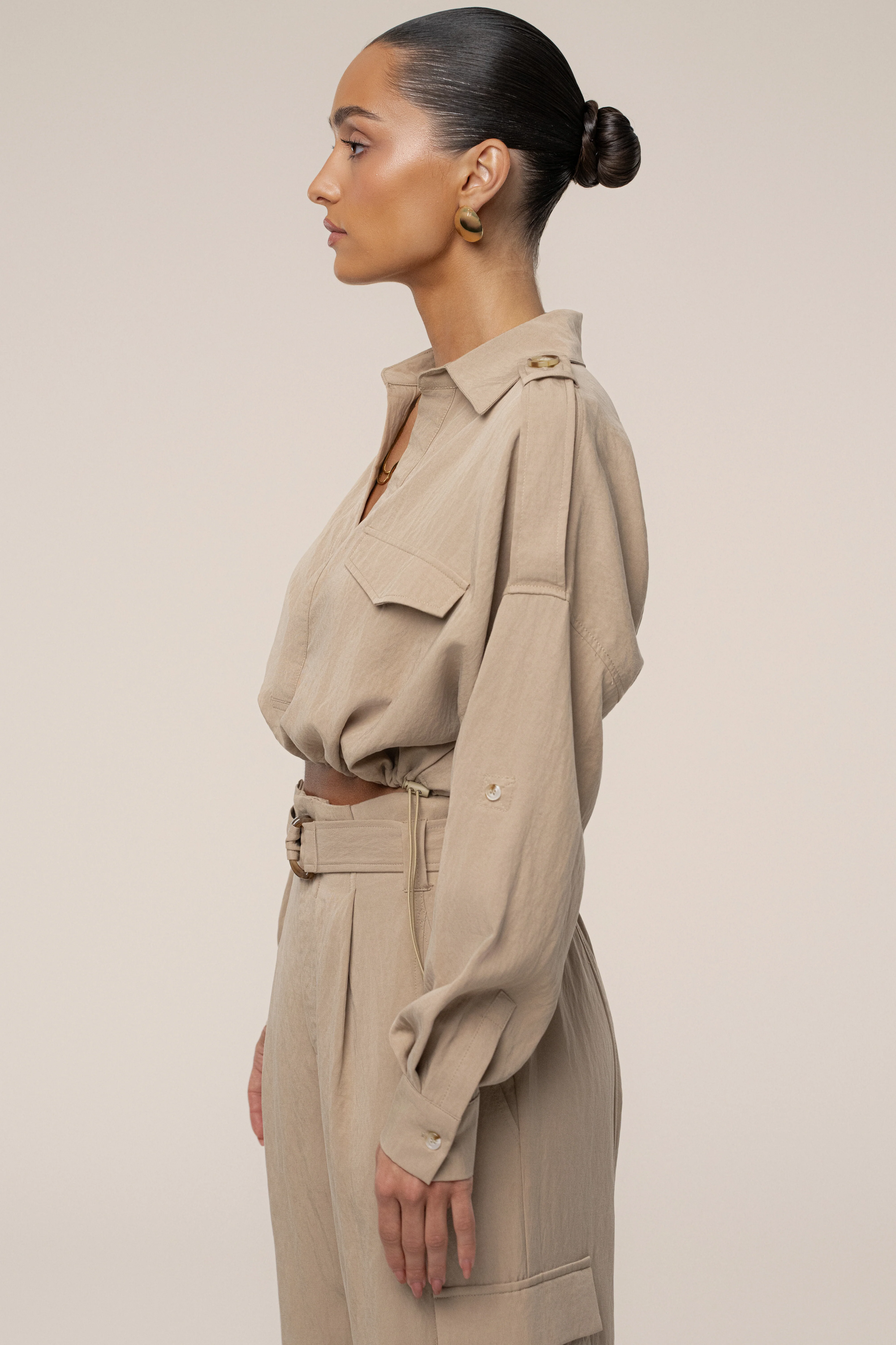Tan Oasis Collared Crop Top - Image 6