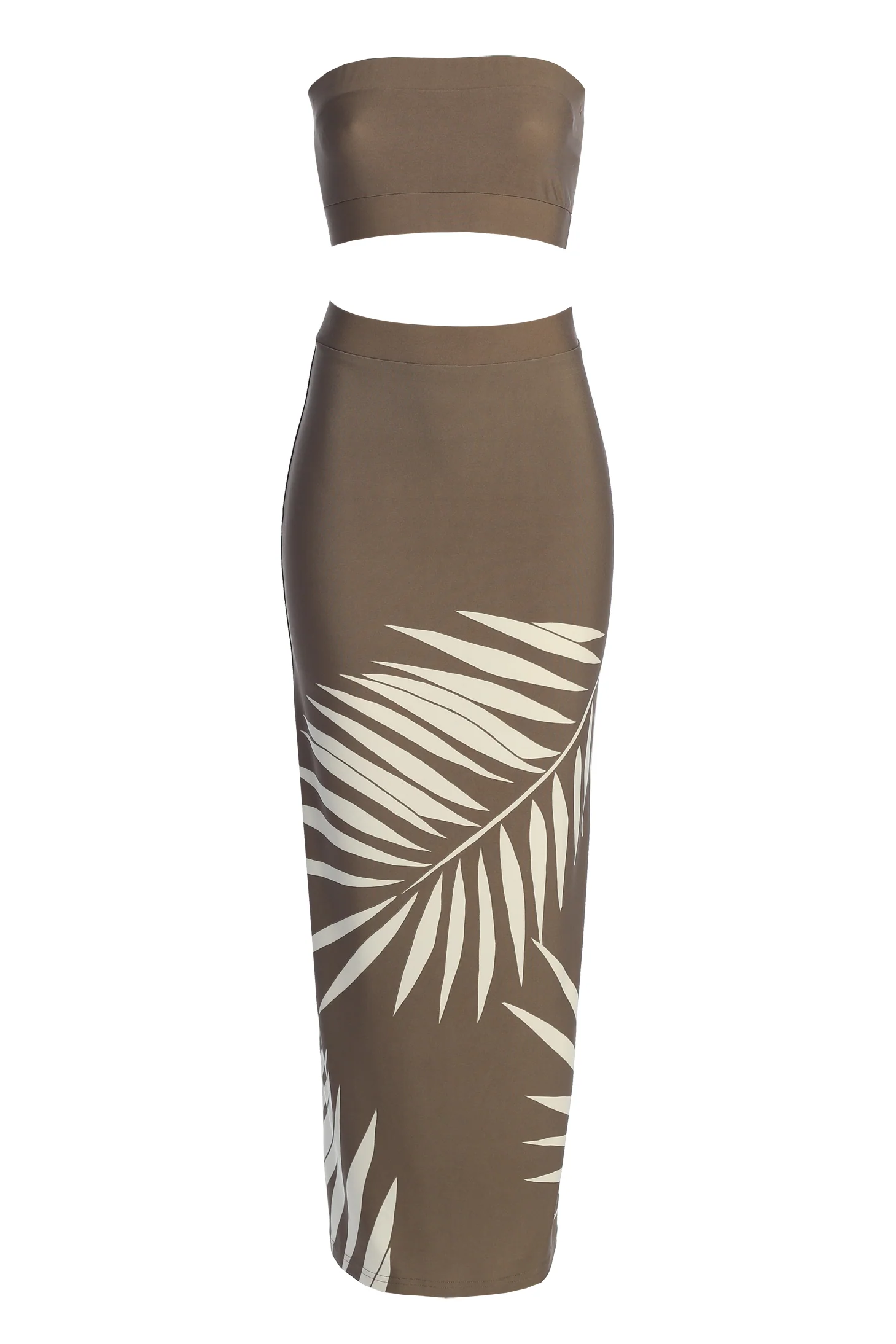 Tan Palm Print Fantasy Skirt Set - Image 3