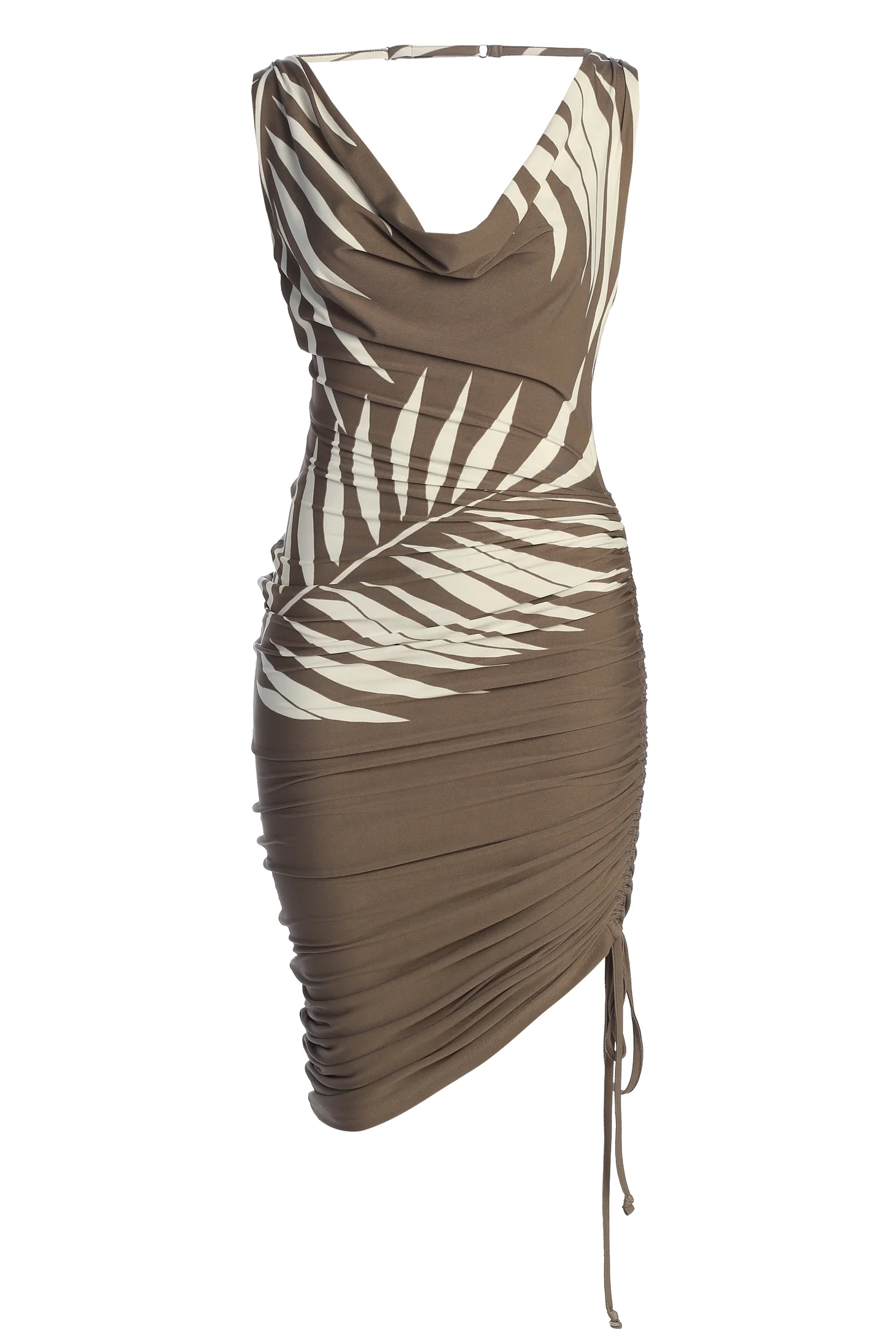 Tan Palm Print Ruched Dress - Image 2