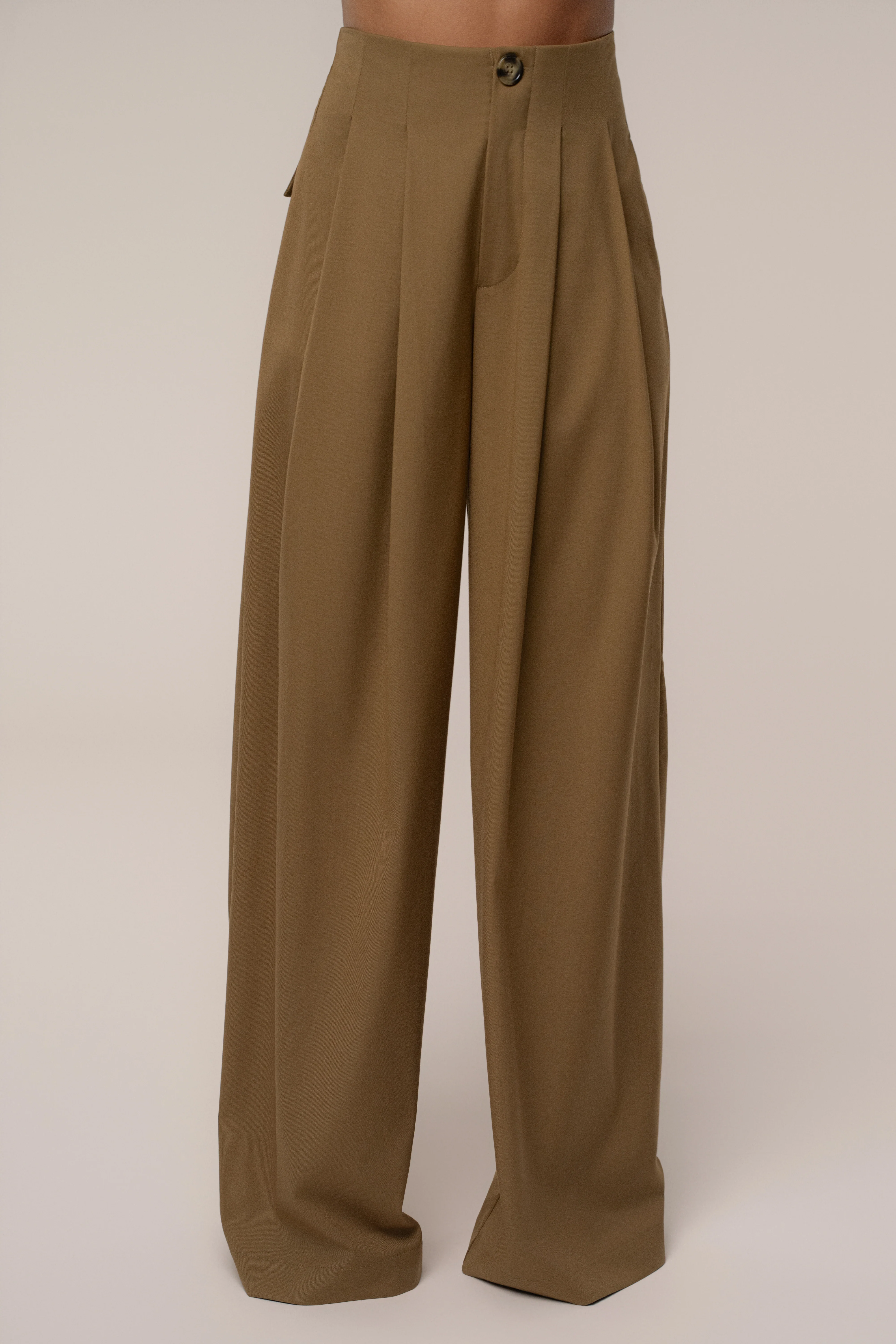 Tan Polished Pleat Trouser - Image 3