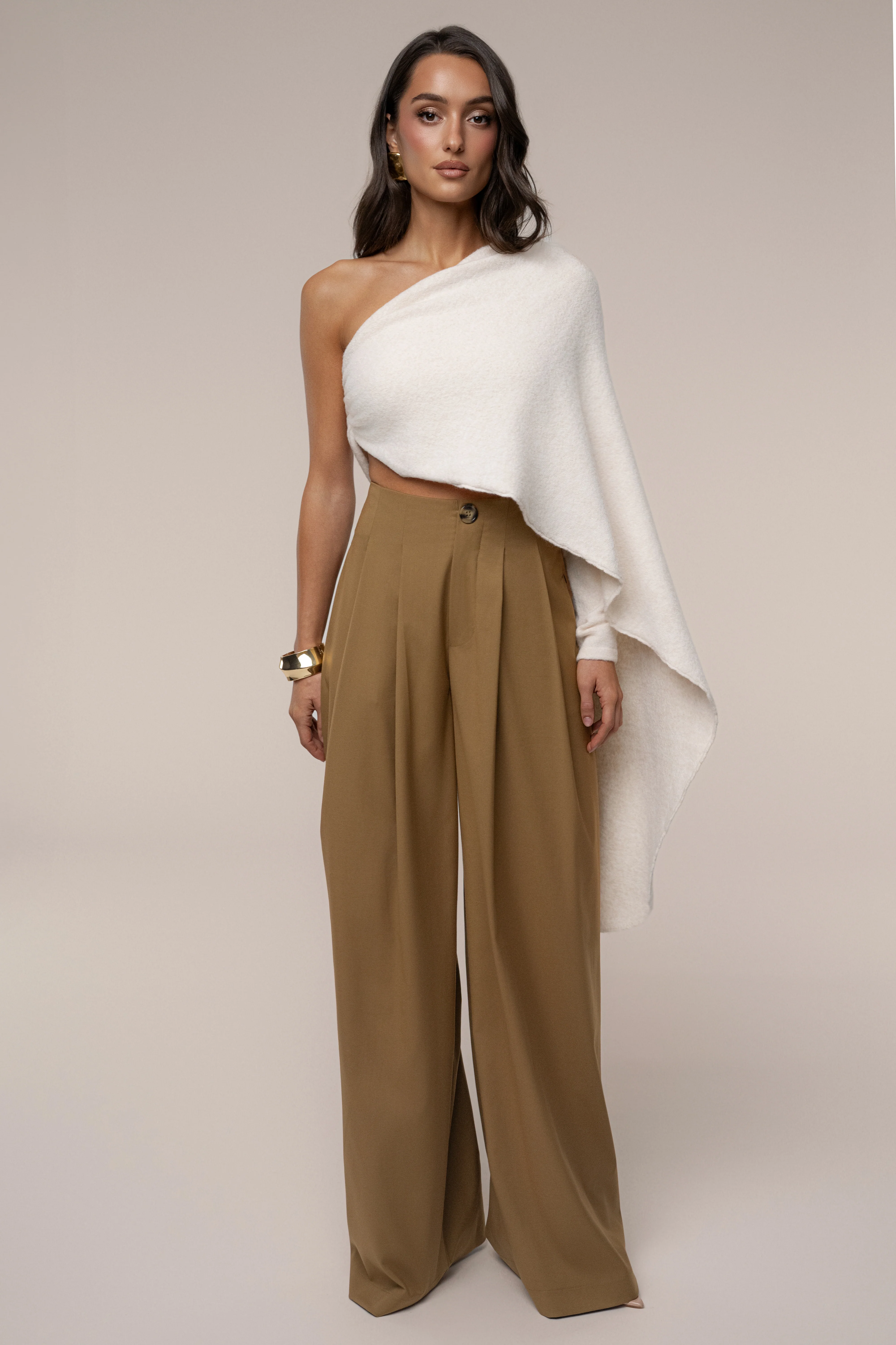 Tan Polished Pleat Trouser - Image 5