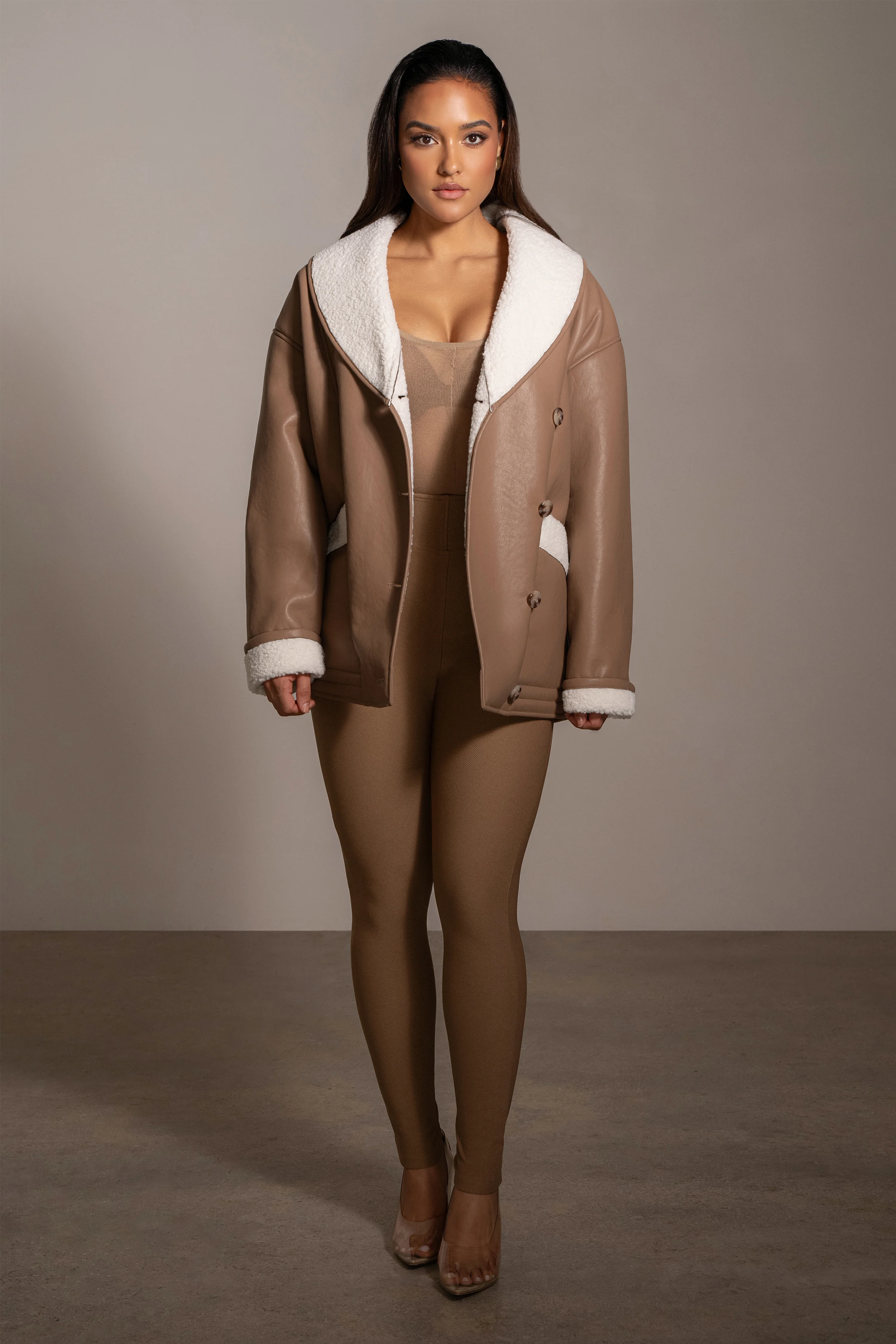 Tan Presley Faux Leather Coat - Image 4