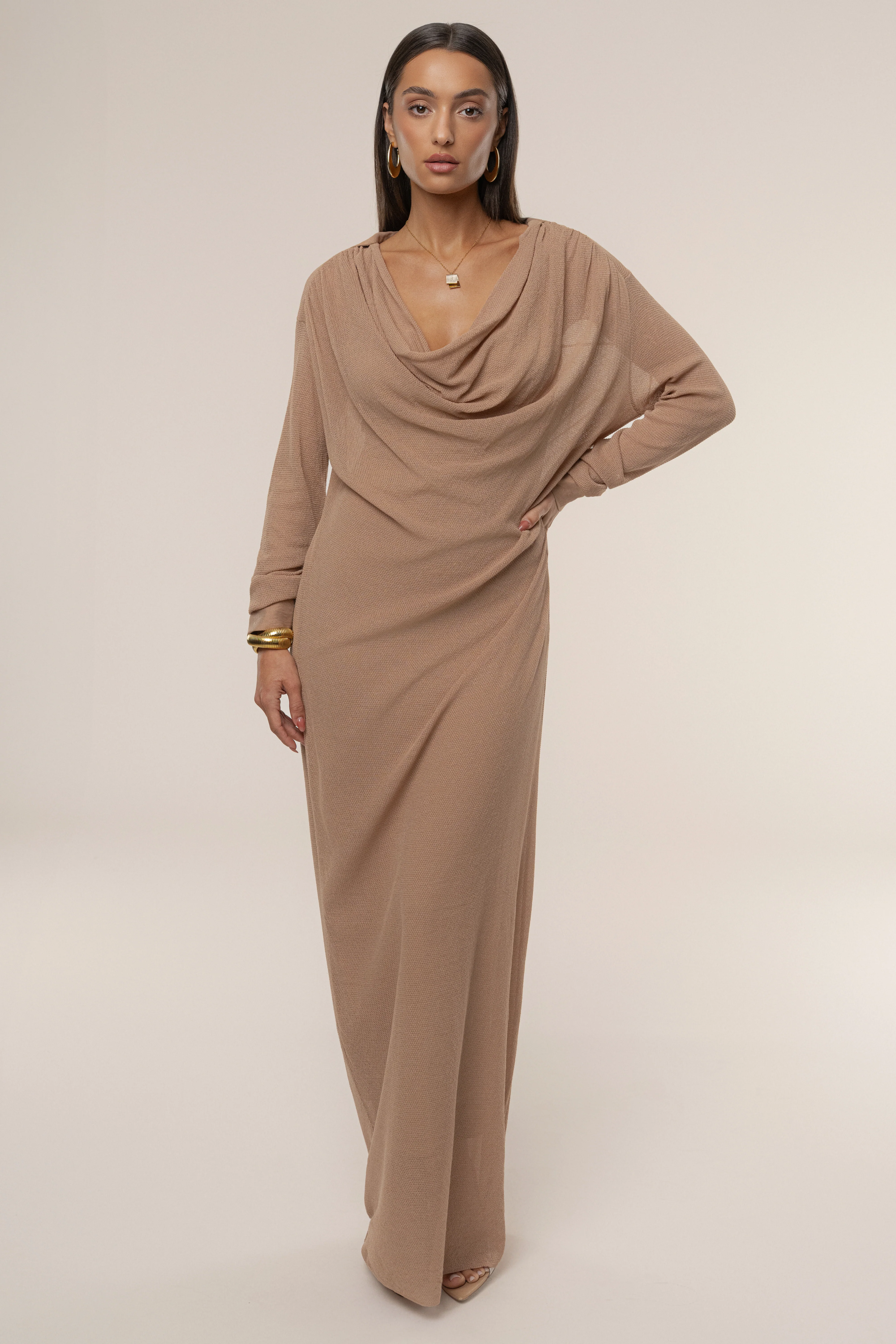 Tan Savanna Cowl Maxi Dress