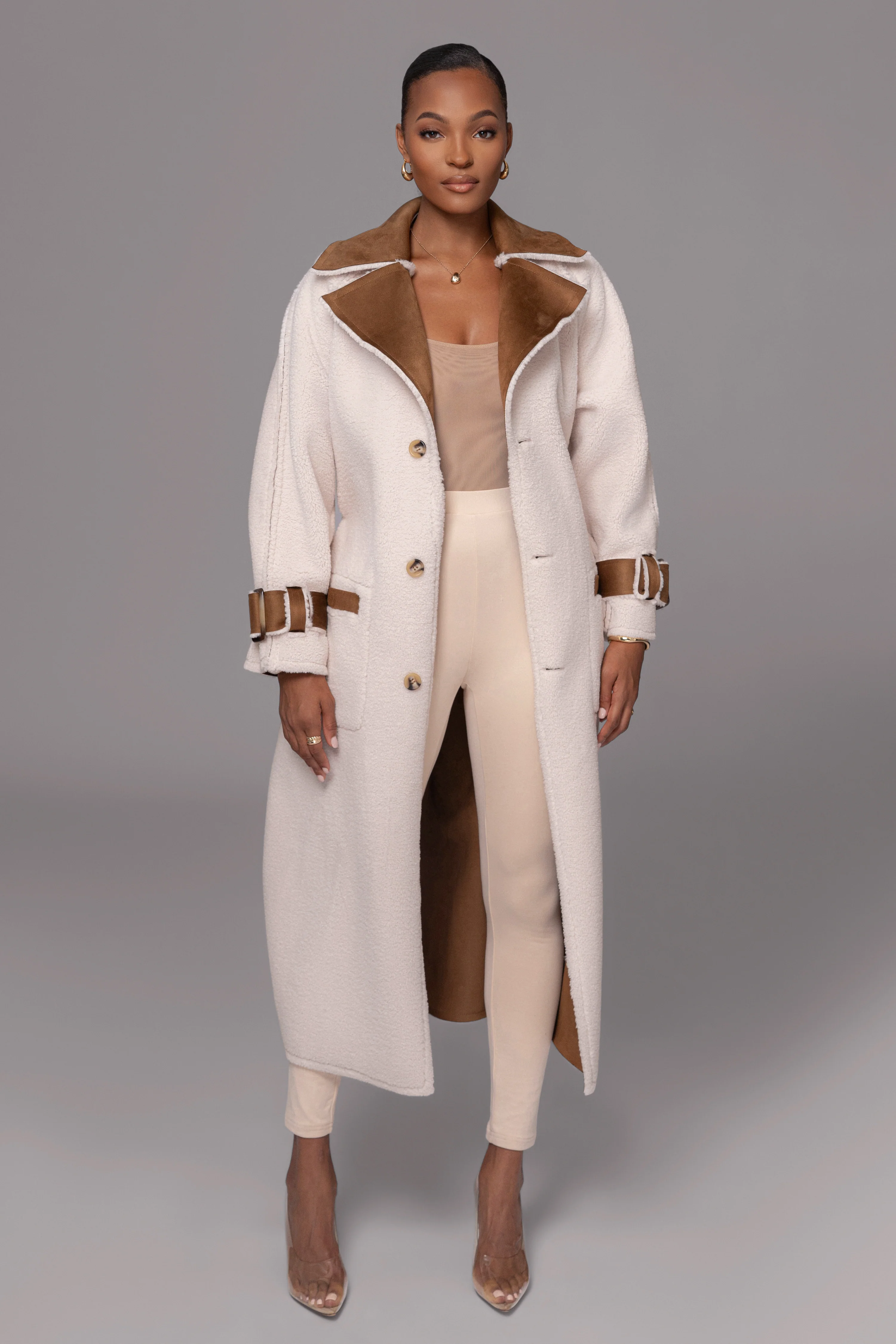 Tan Suede And Sherpa Reversible Coat - Image 20