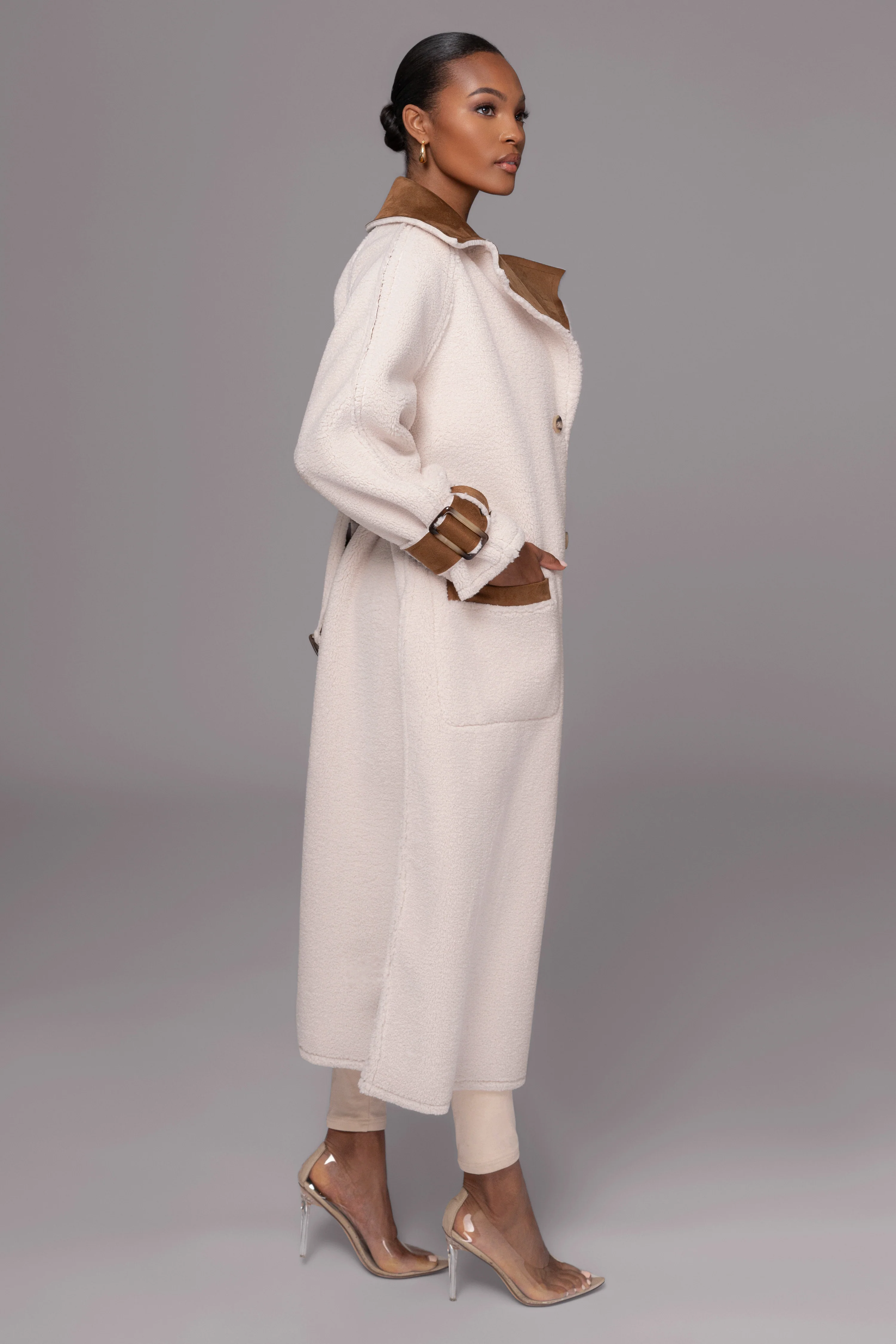 Tan Suede And Sherpa Reversible Coat - Image 22