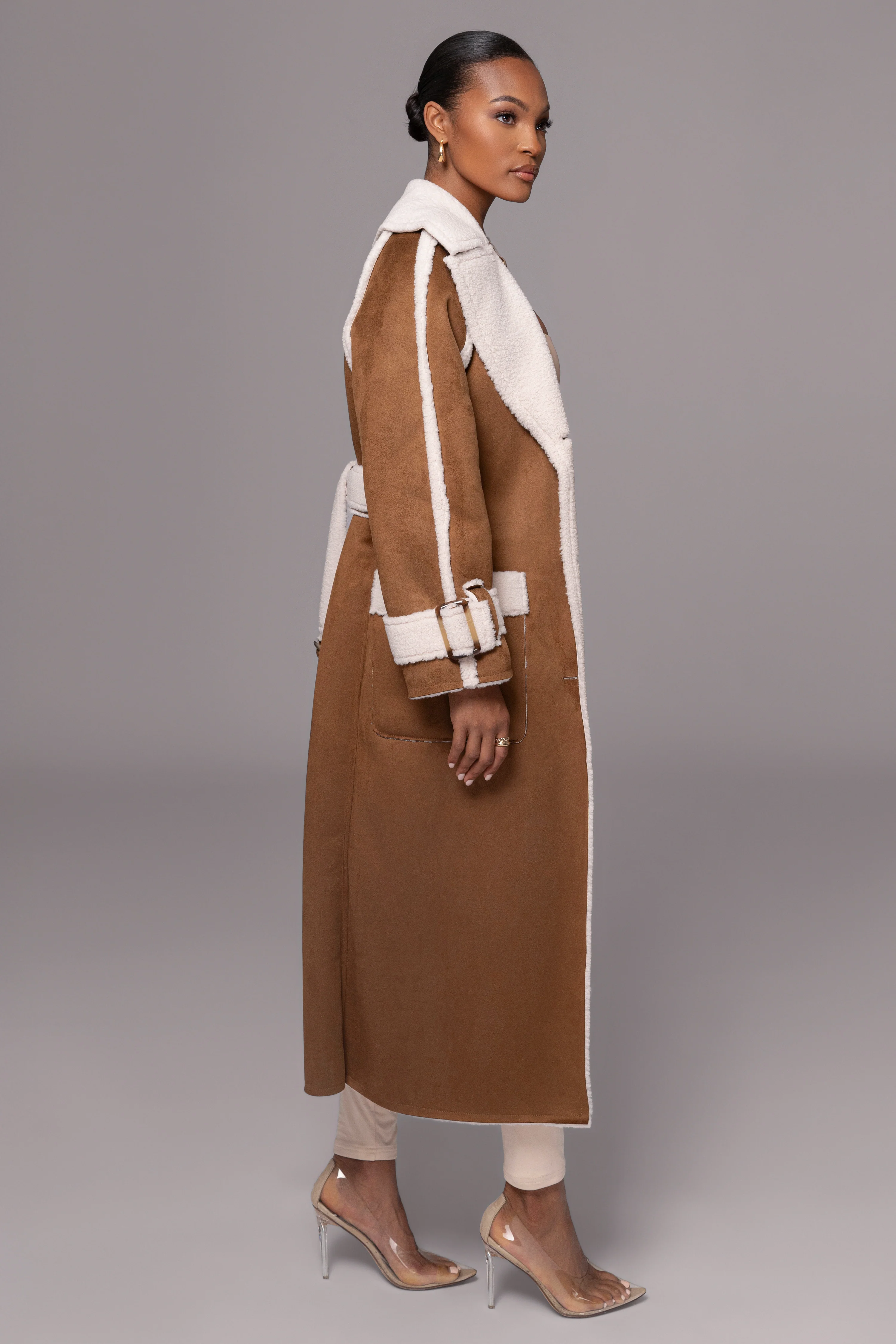 Tan Suede And Sherpa Reversible Coat - Image 6