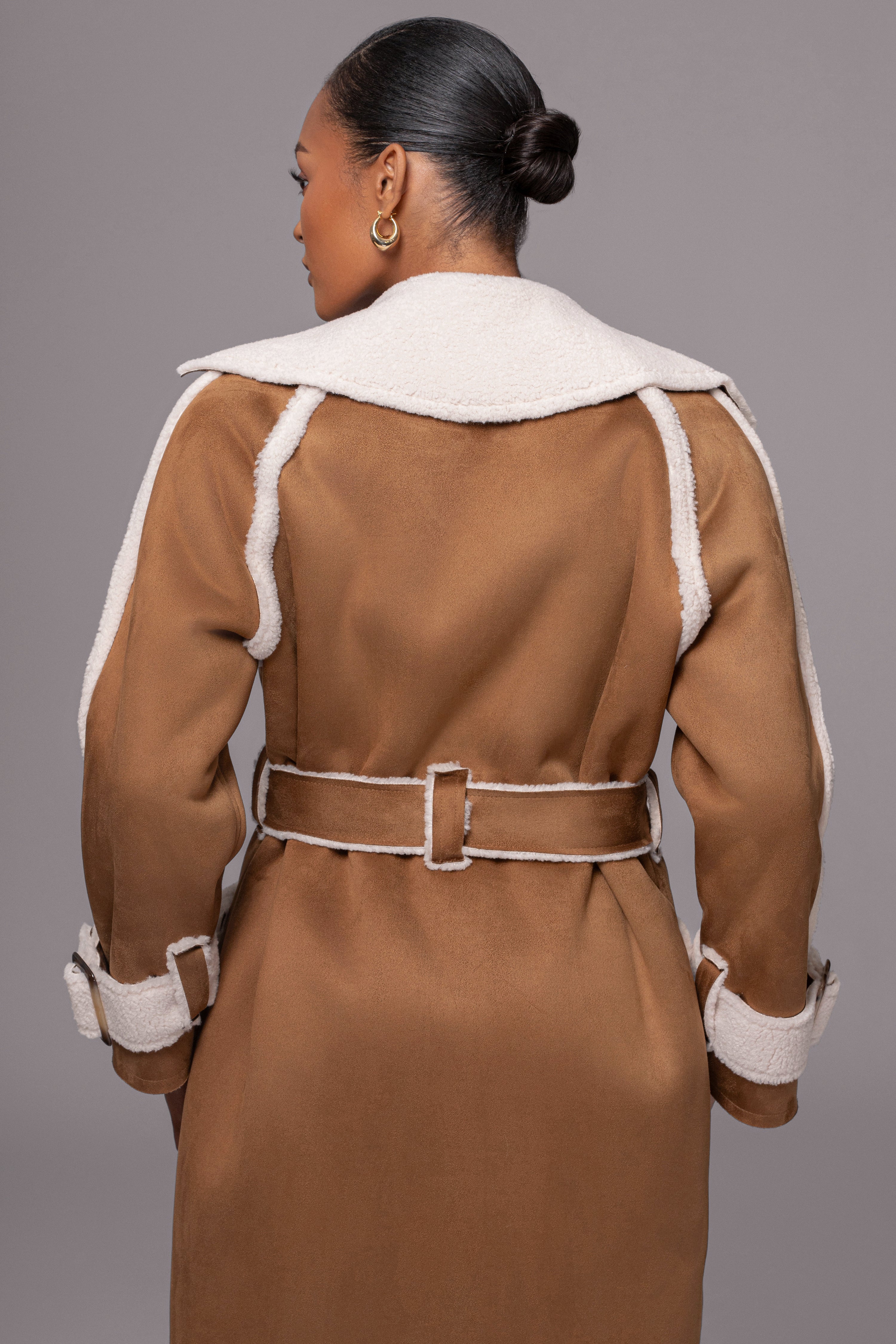 Tan Suede And Sherpa Reversible Coat - Image 8