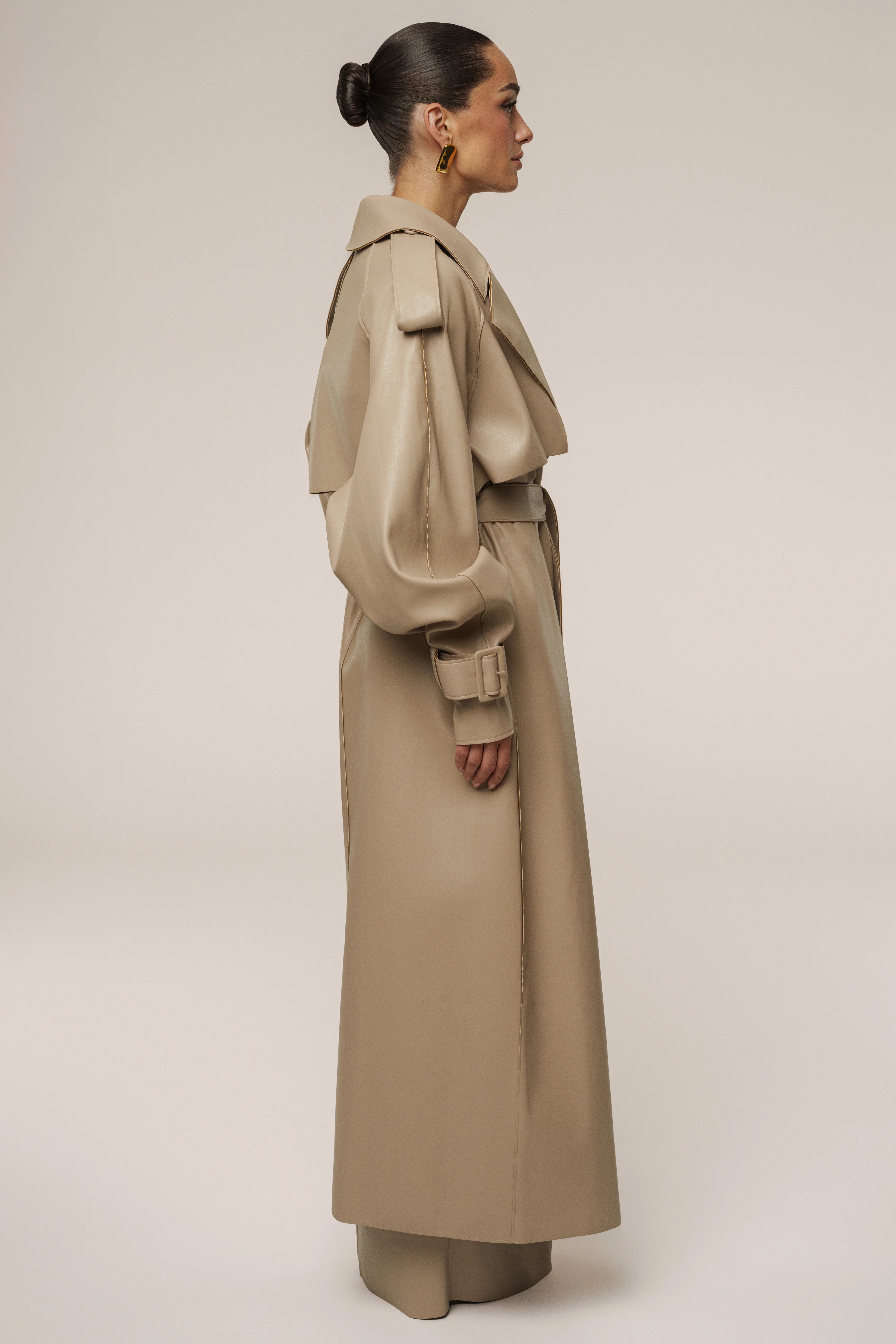Tan The Icon PU Leather Coat - Image 10