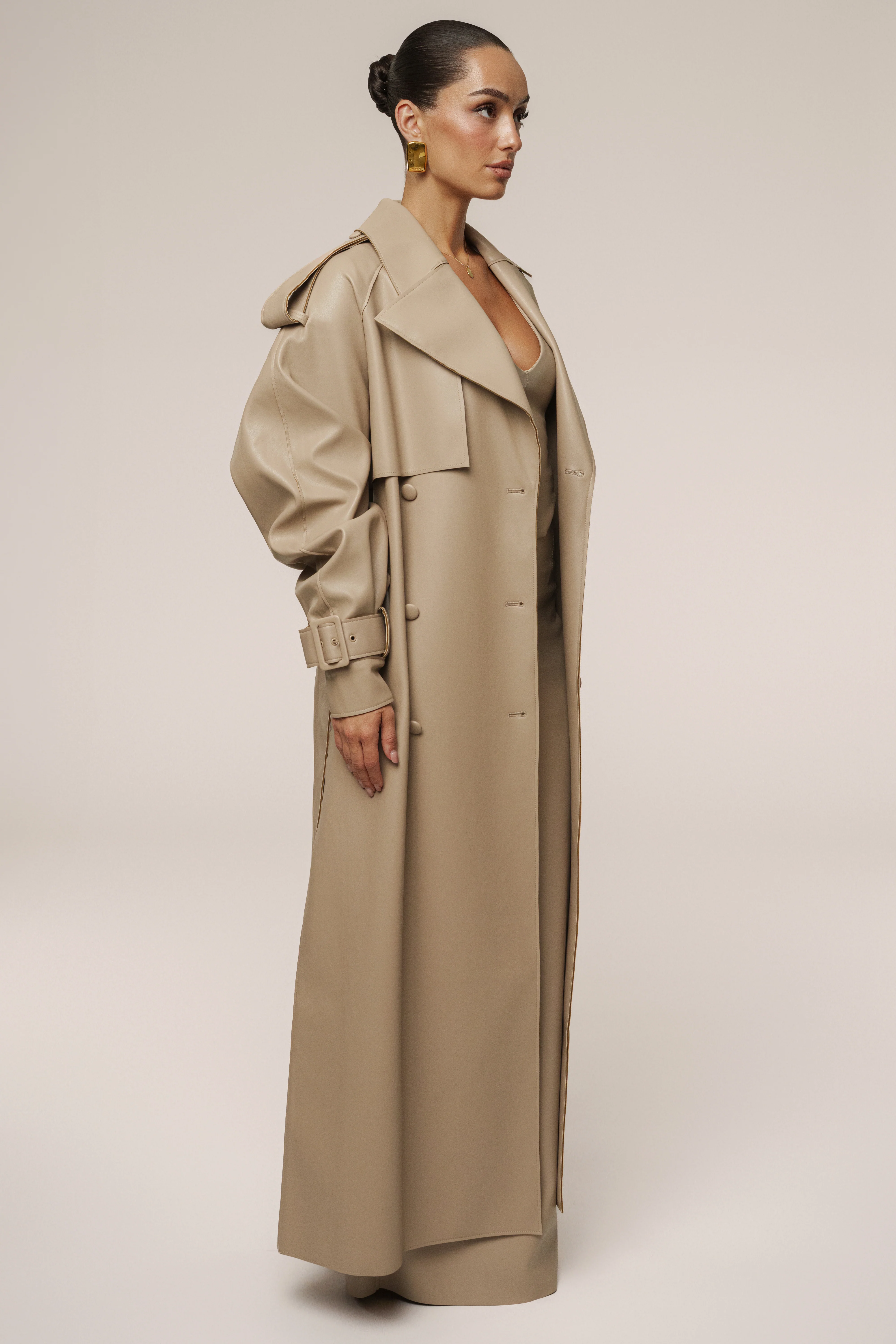 Tan The Icon PU Leather Coat - Image 11