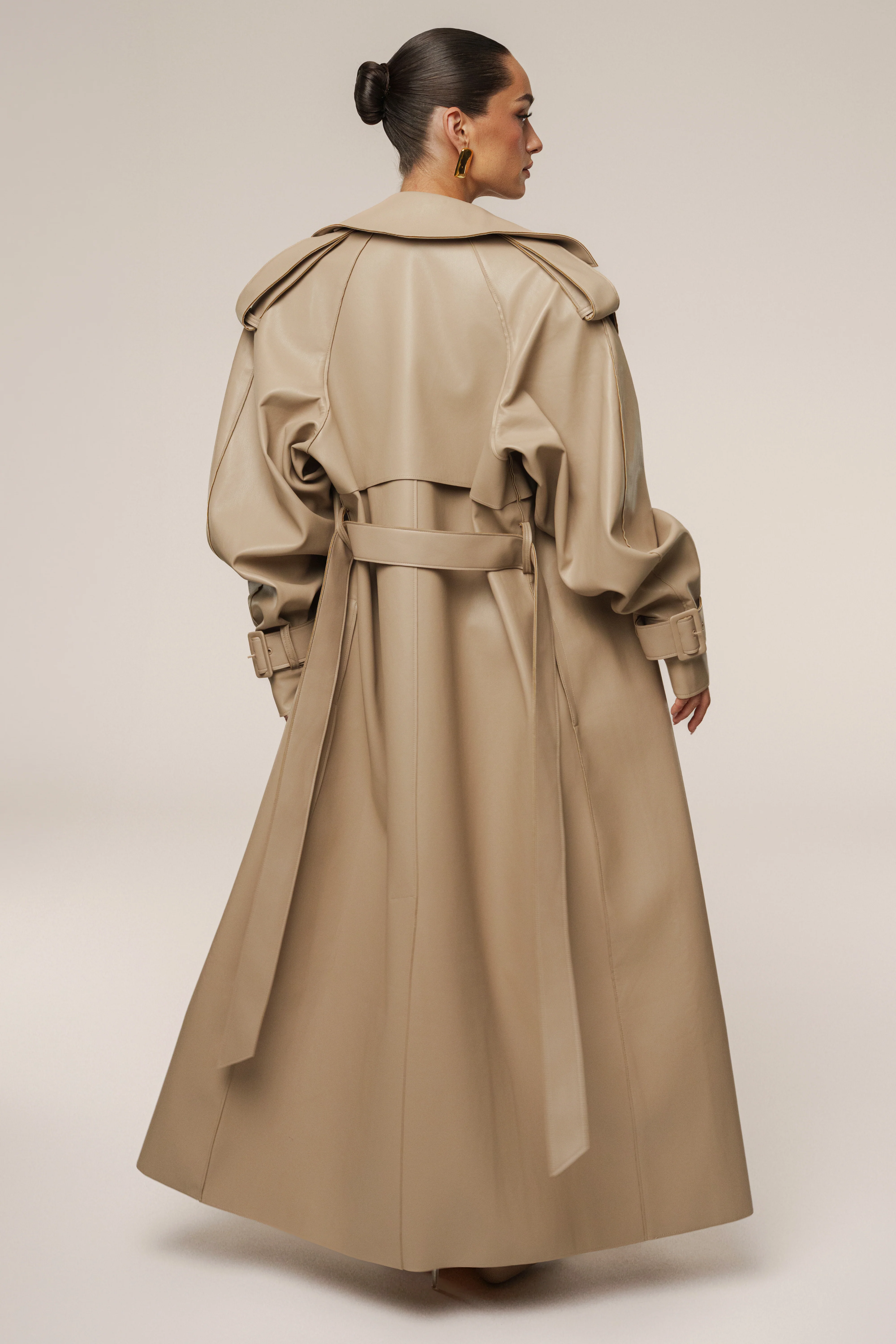 Tan The Icon PU Leather Coat - Image 13