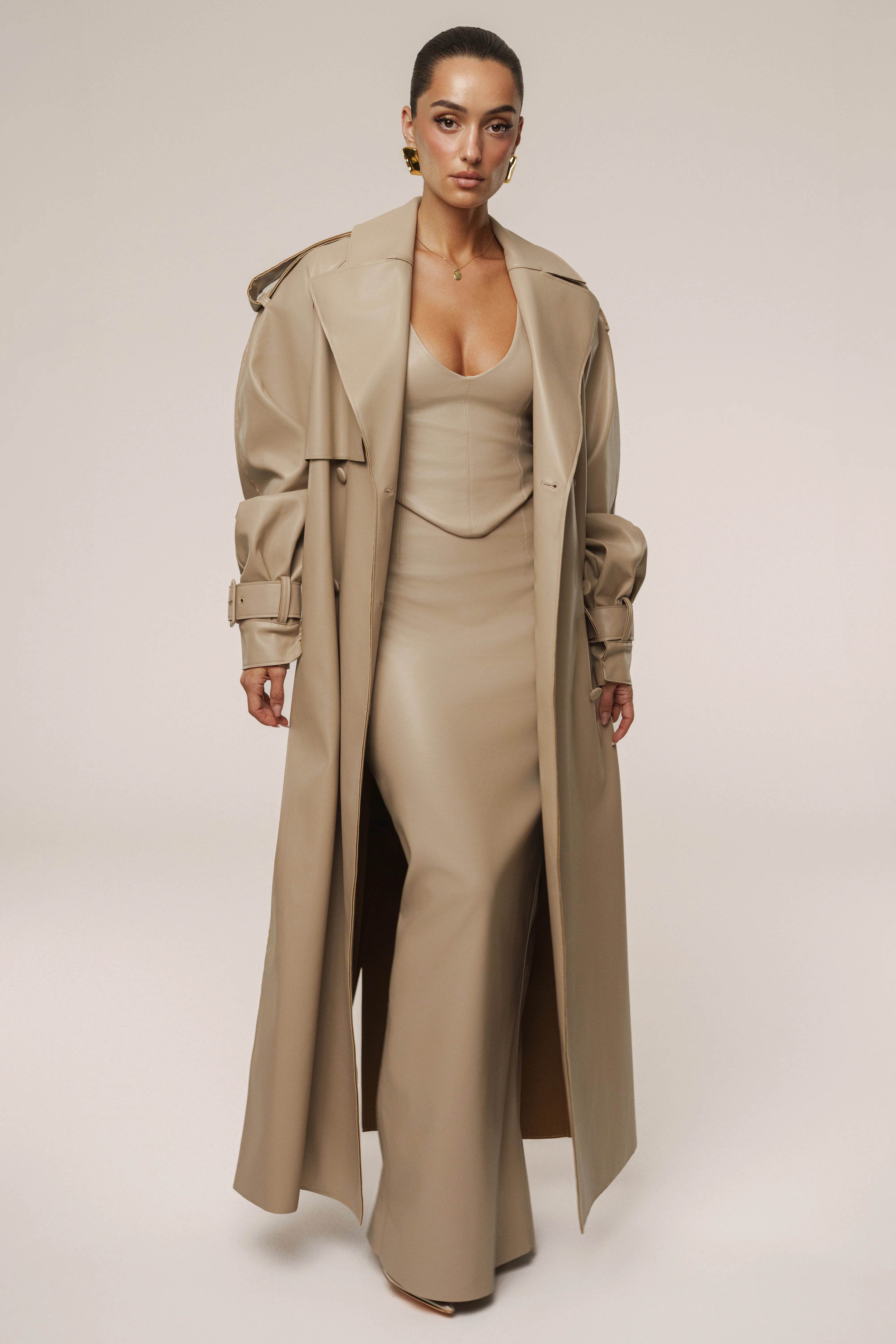 Tan The Icon PU Leather Coat - Image 3