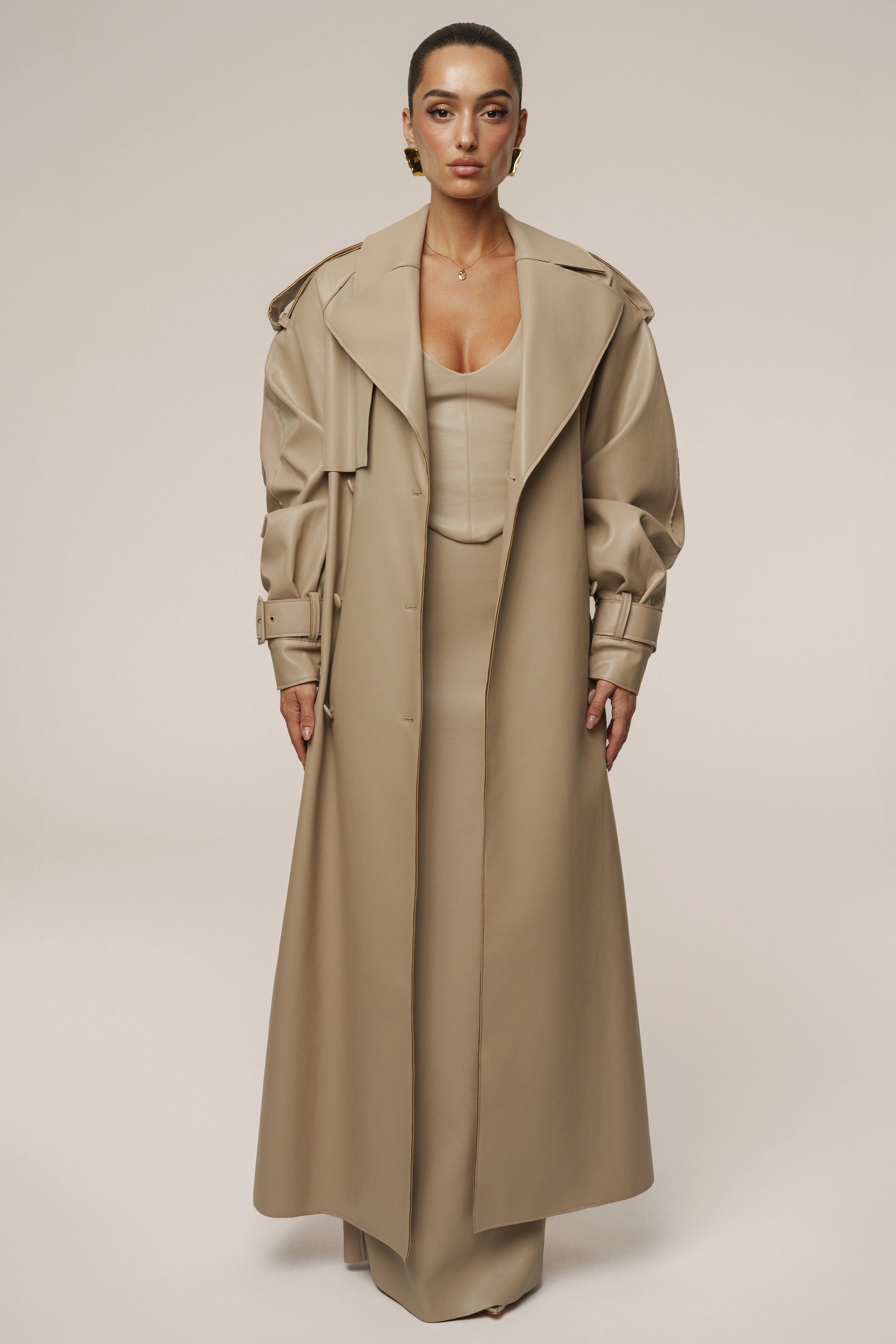 Tan The Icon PU Leather Coat - Image 4