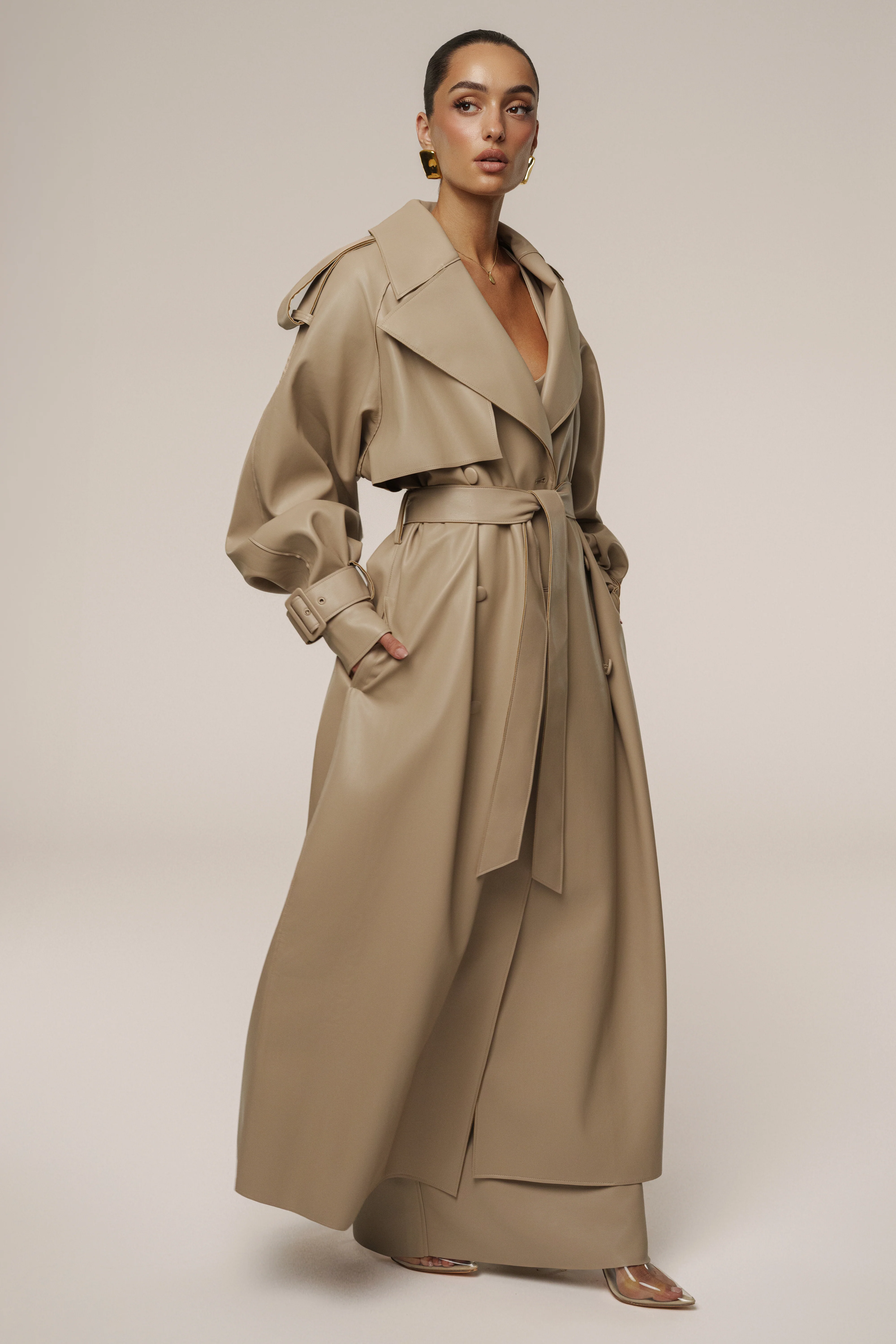 Tan The Icon PU Leather Coat - Image 5