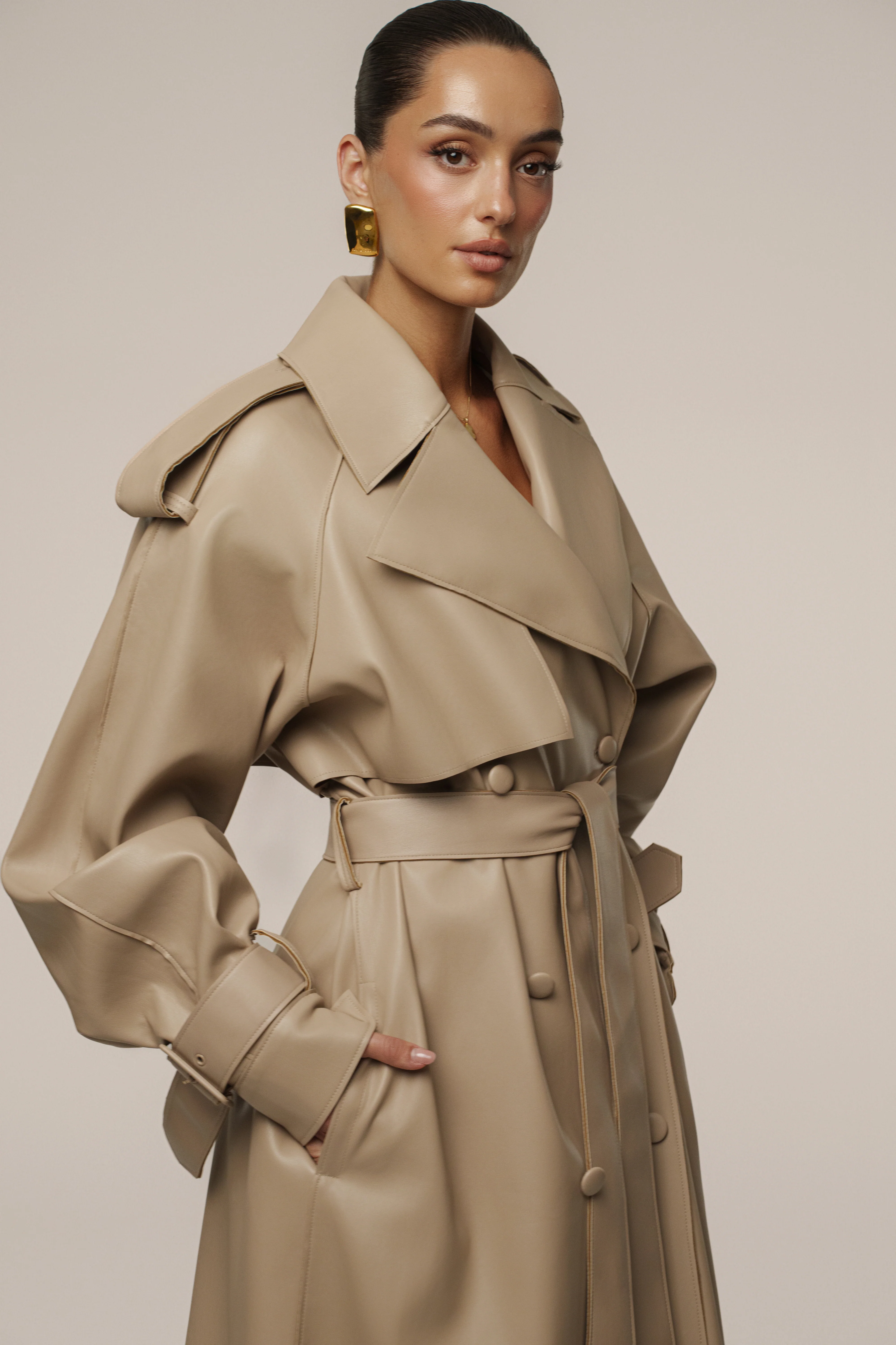 Tan The Icon PU Leather Coat - Image 6