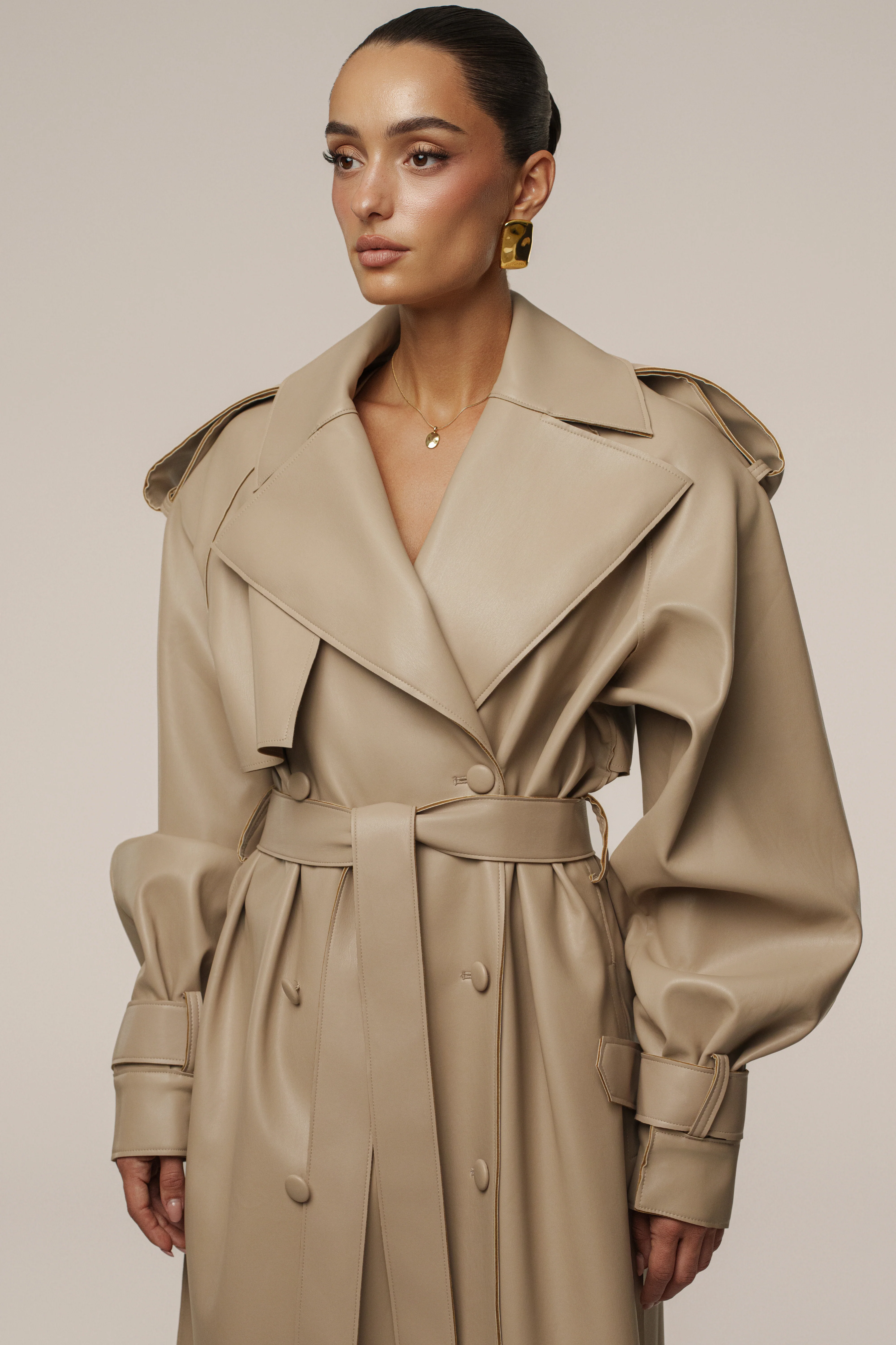 Tan The Icon PU Leather Coat - Image 7