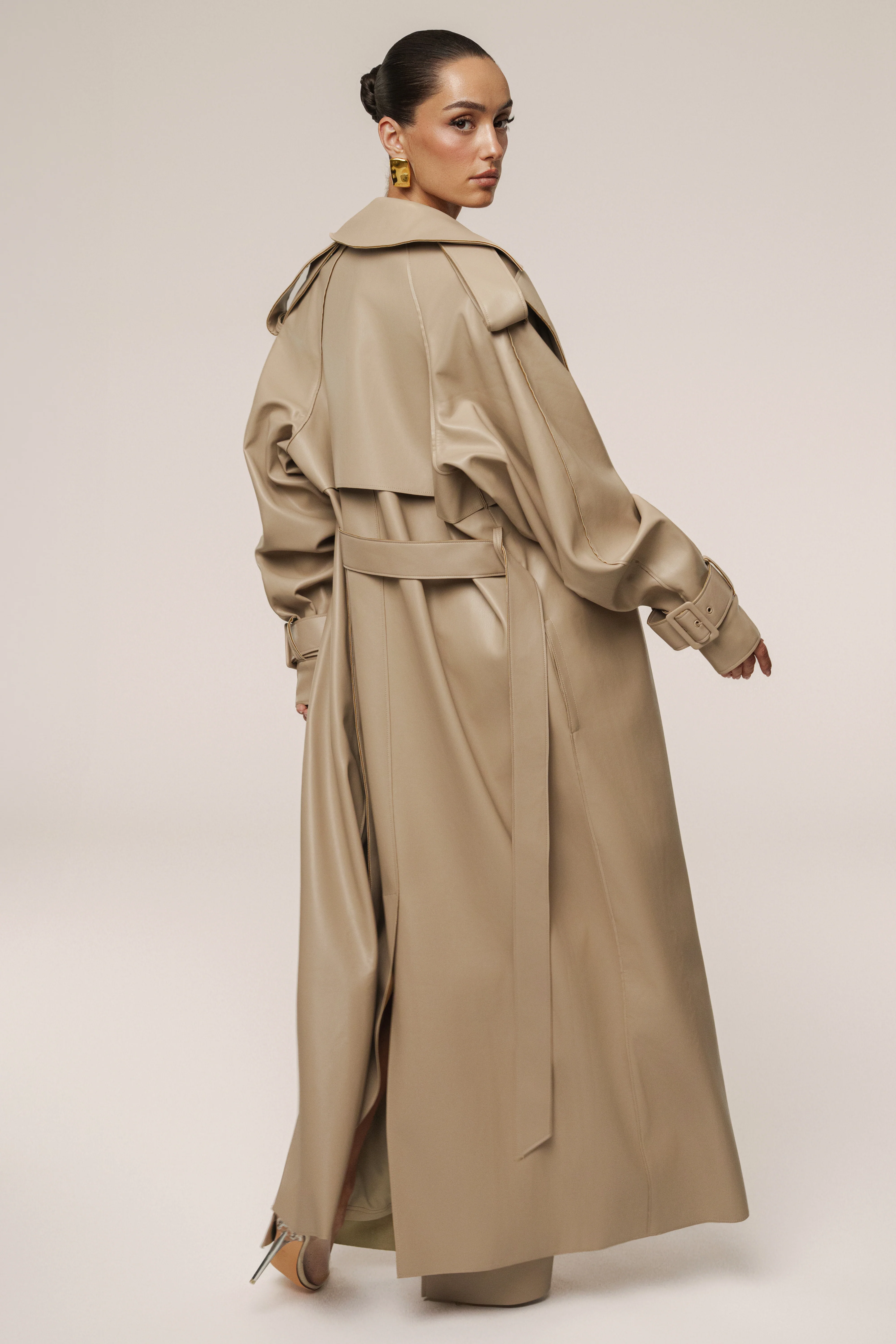 Tan The Icon PU Leather Coat - Image 8